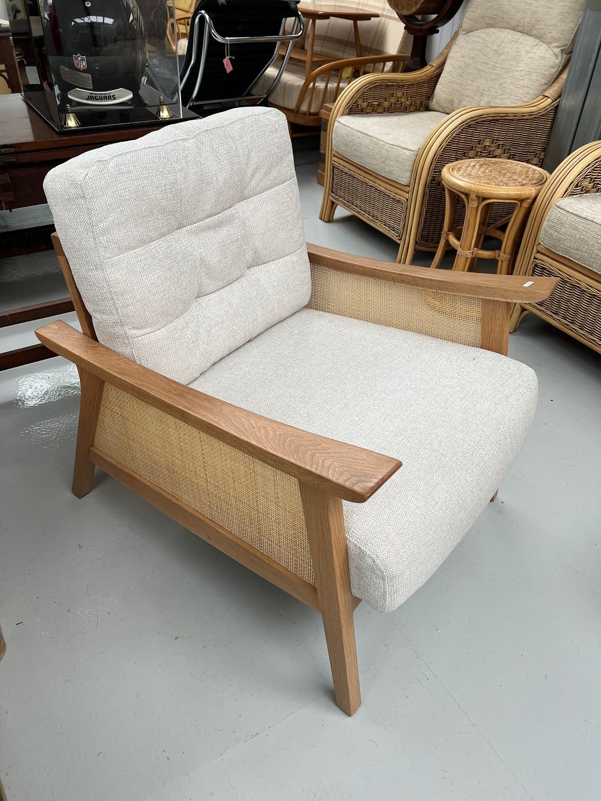 Oak Framed Beige Fabric Arm Chair photo Furniture