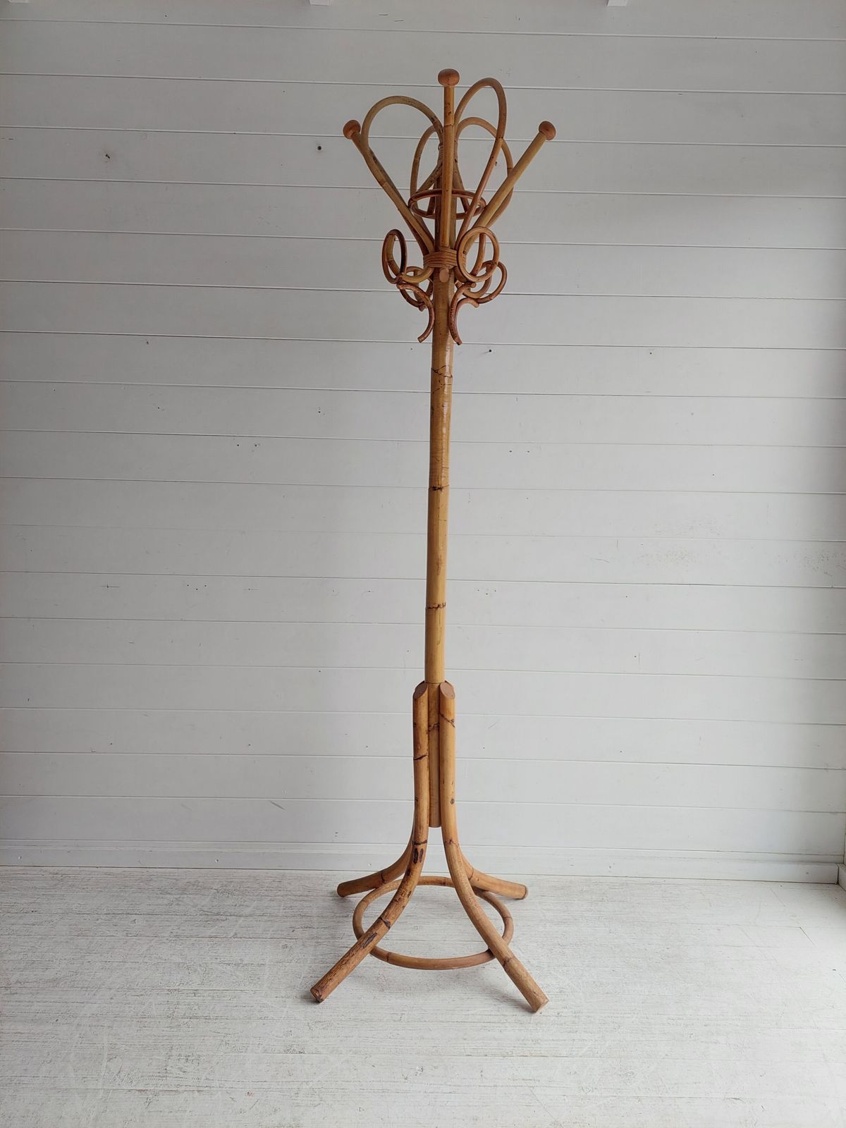 Mid Century Bamboo Coat Stand Franco Albini Style Vintage Tree Rack Italy 1960s