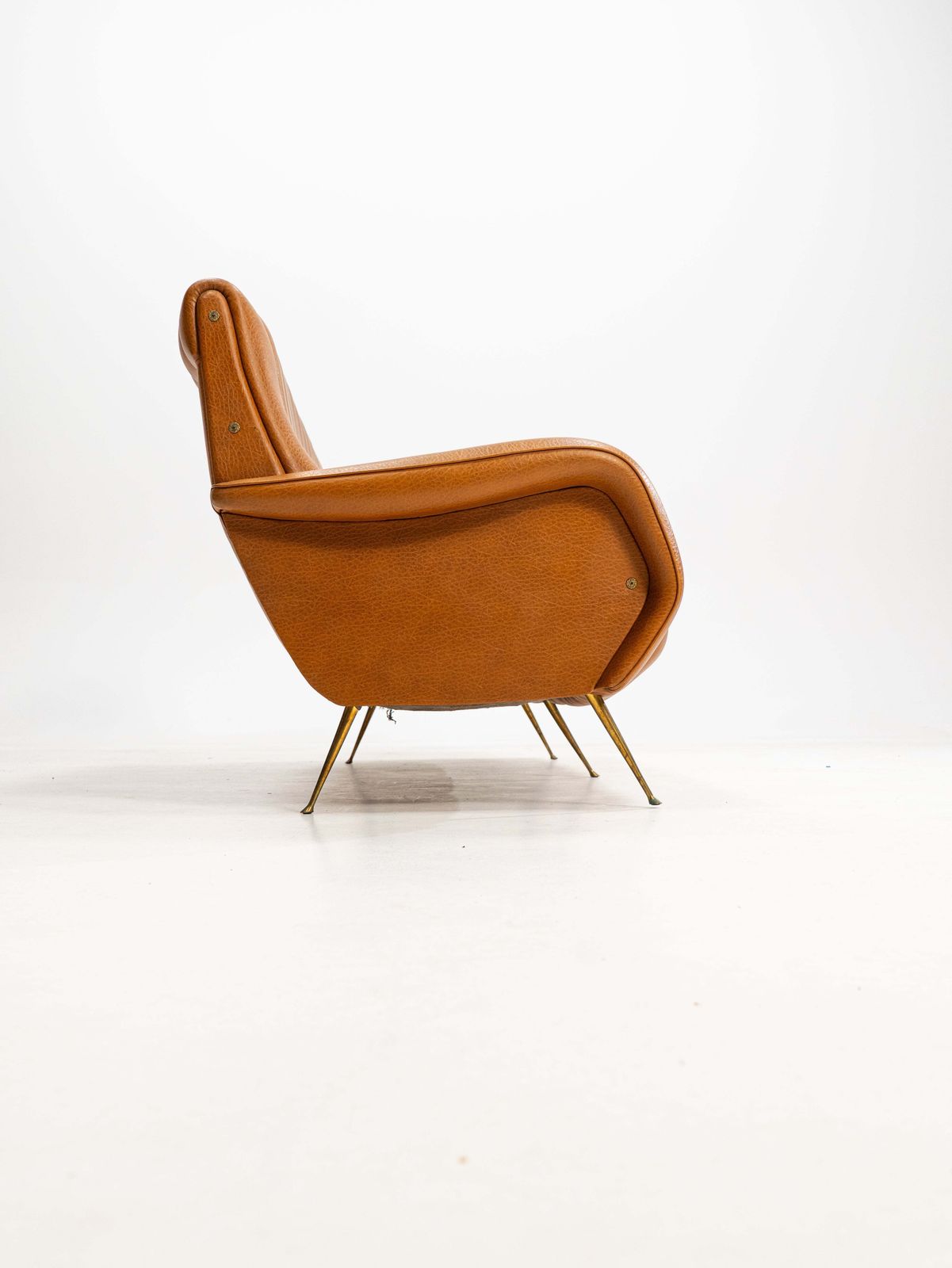 Three Seater Sofa In Skai With Brass Feet In The Style Of Marco Zanuso,1950s photo Furniture