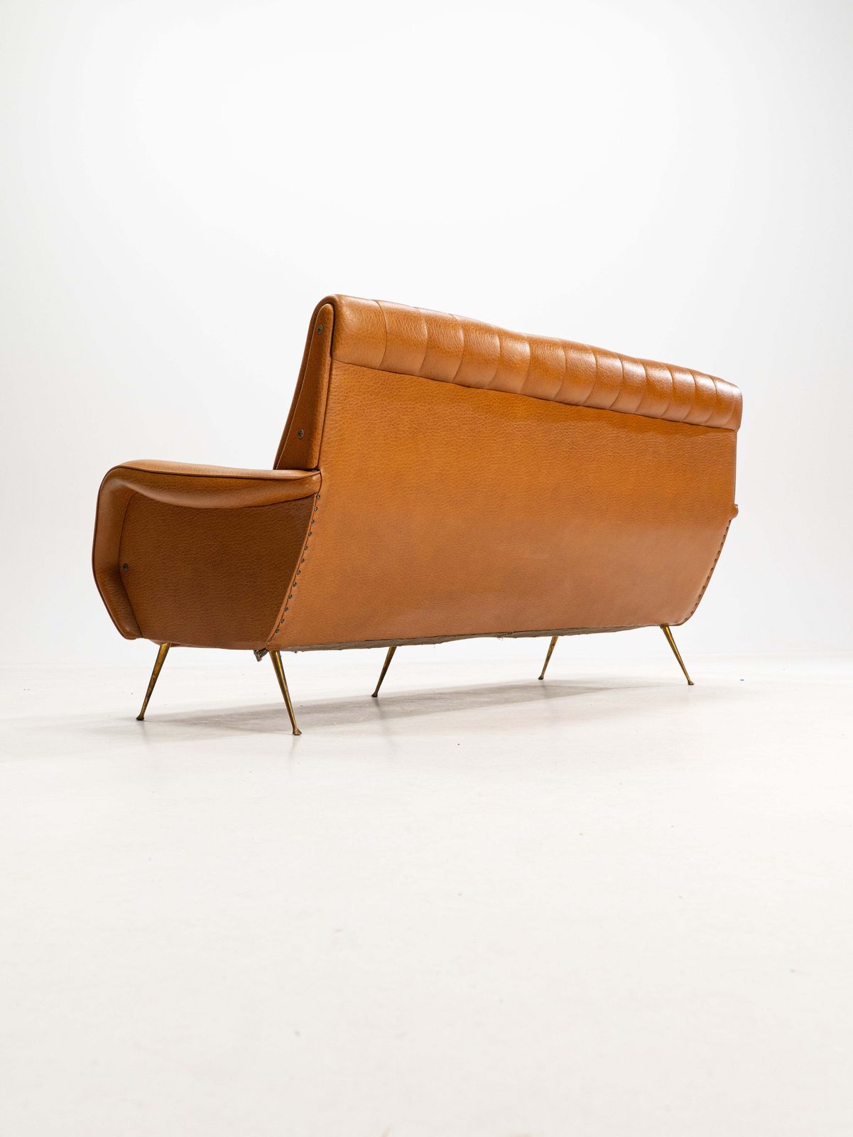 Three Seater Sofa In Skai With Brass Feet In The Style Of Marco Zanuso,1950s photo vintage