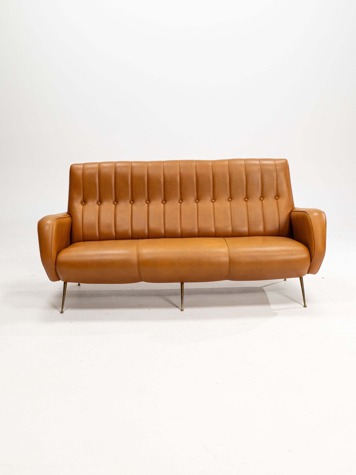 photo furniture Three Seater Sofa In Skai With Brass Feet In The Style Of Marco Zanuso,1950s