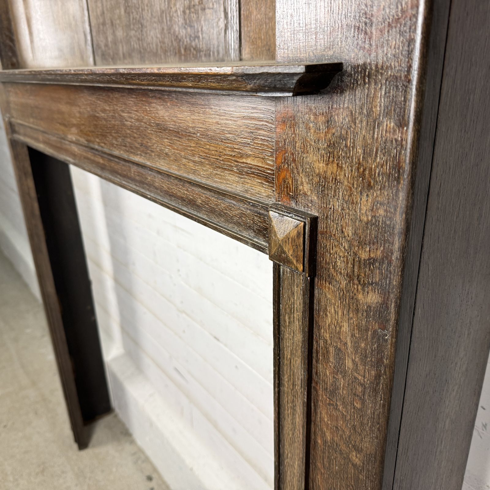 Tall Antique Deco Oak Fireplace Surround photo for sale
