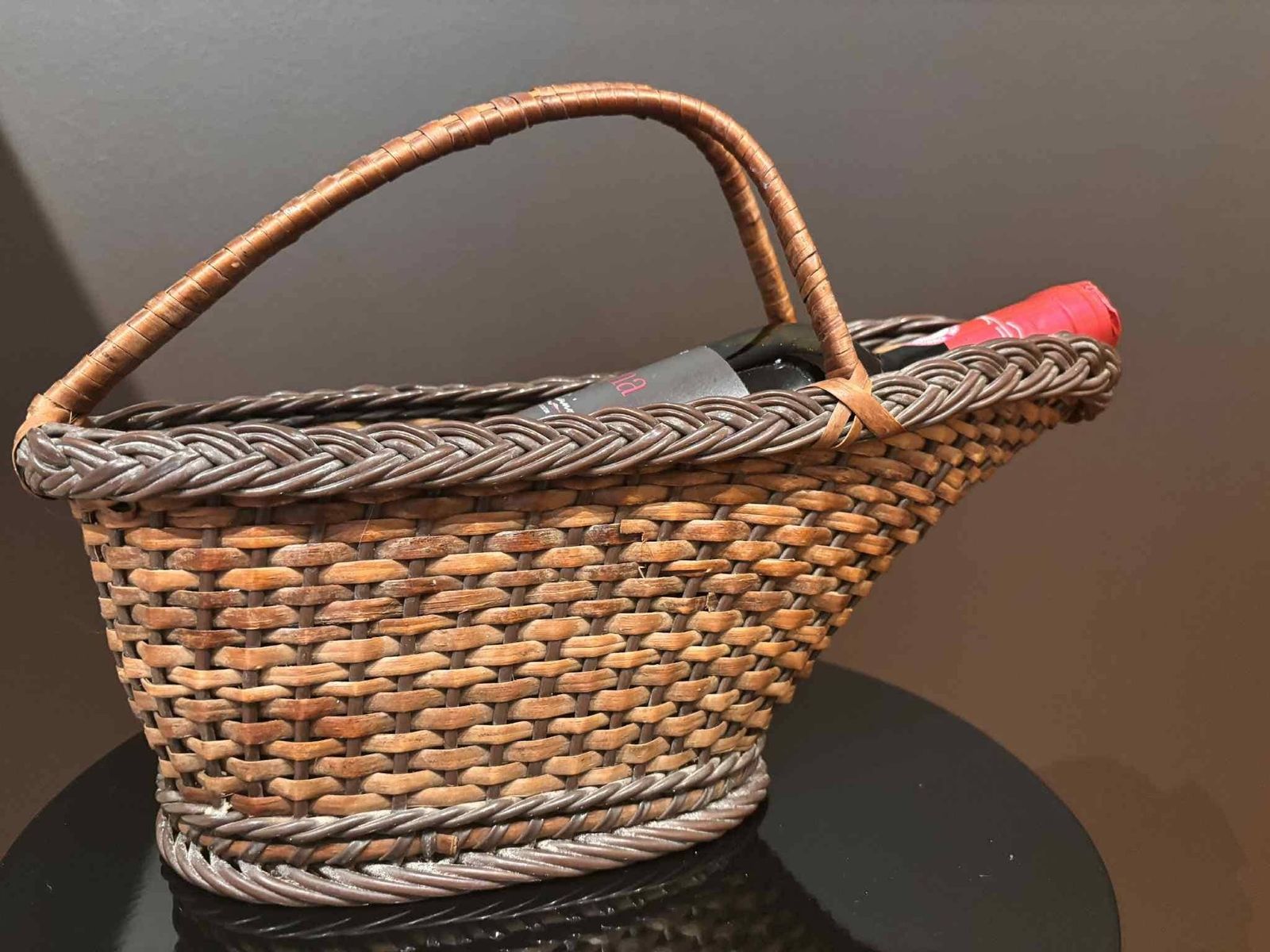 Wicker Wine Bottle Holder – French Rattan Wine Cradle Basket – 1970s photo buy