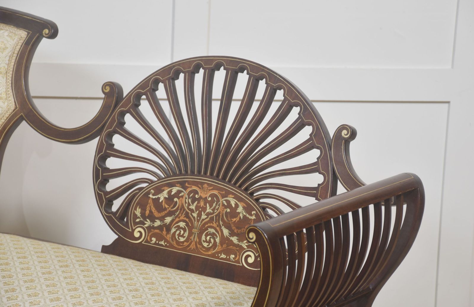 Mahogany Settee With Fan Back And Floral Marquetry photo Furniture