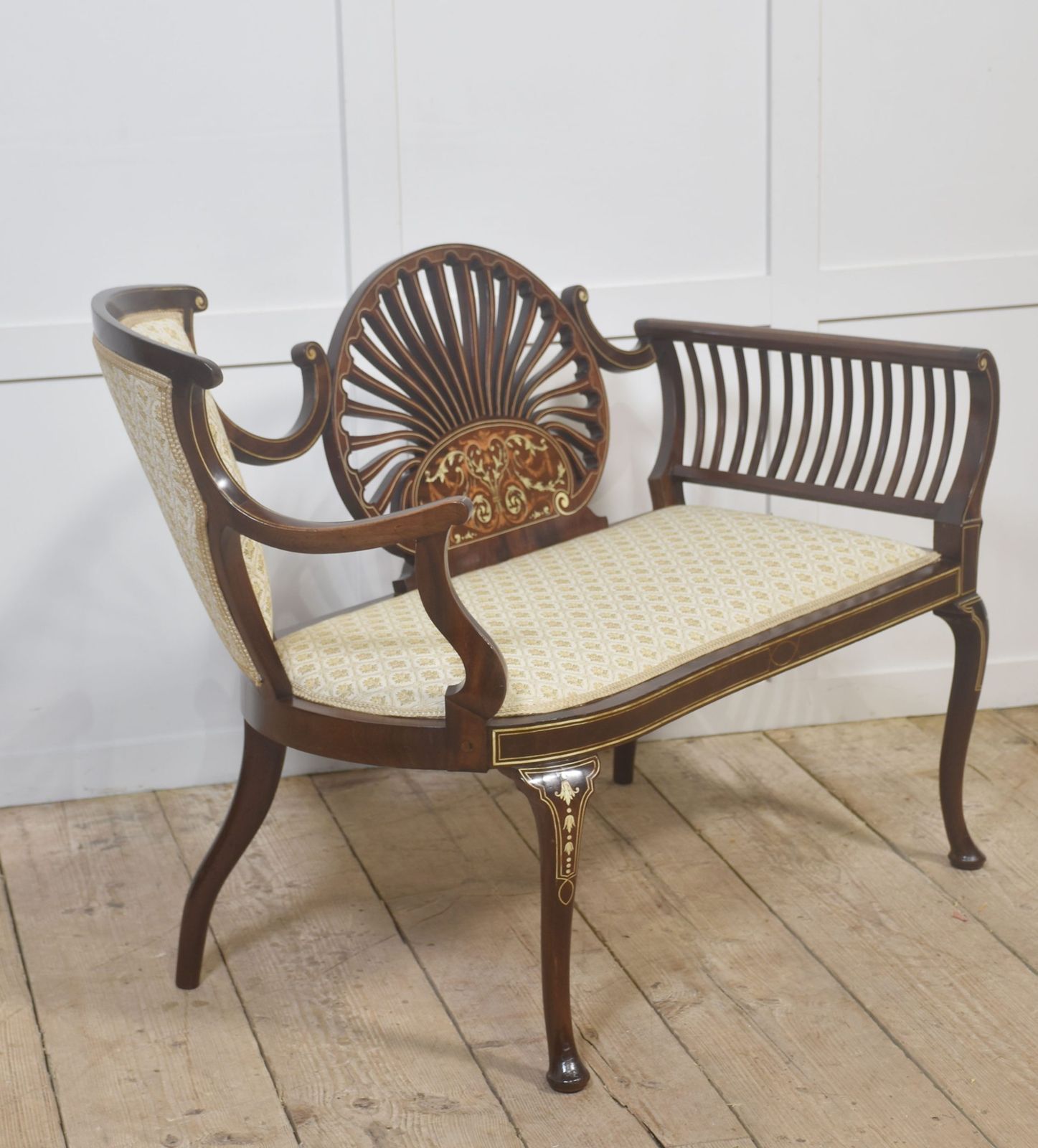 Mahogany Settee With Fan Back And Floral Marquetry photo vinterior