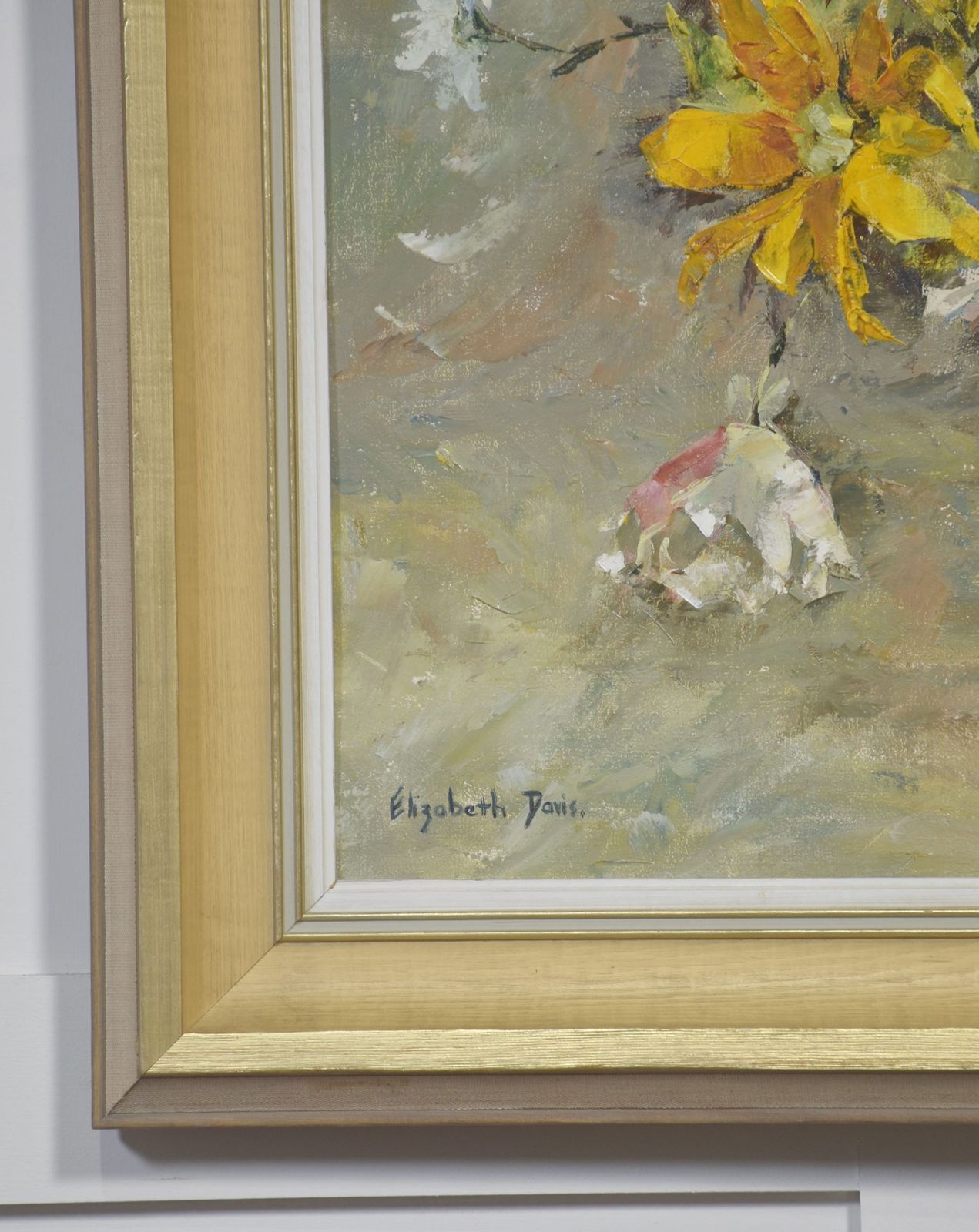 Oil On Canvas Still Life With Yellow Flowers And Fruit photo 510.0