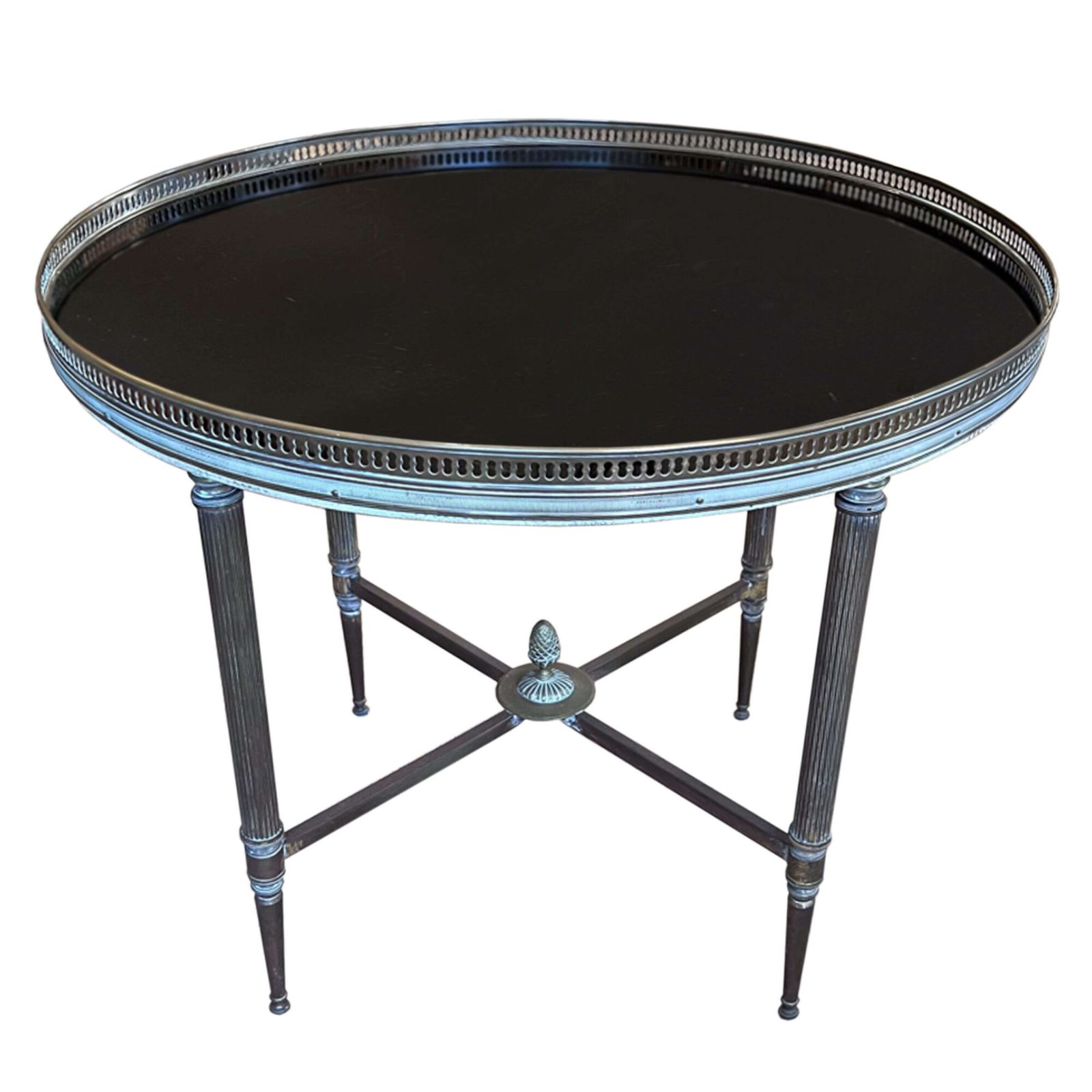 Maison Jansen Style Round Brass Side Table With Black Glass, French 1960s photo for sale