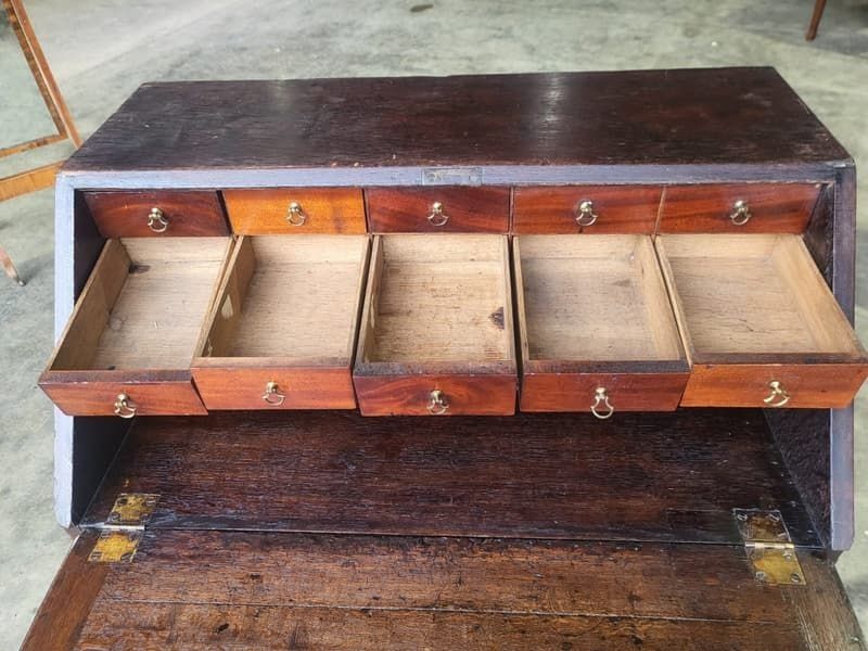 Antique Victorian Oak Bureau Desk Legs Castors Drawers photo for sale