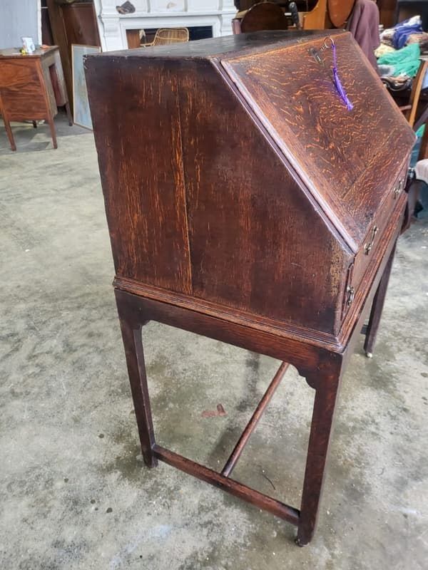 Antique Victorian Oak Bureau Desk Legs Castors Drawers photo buy