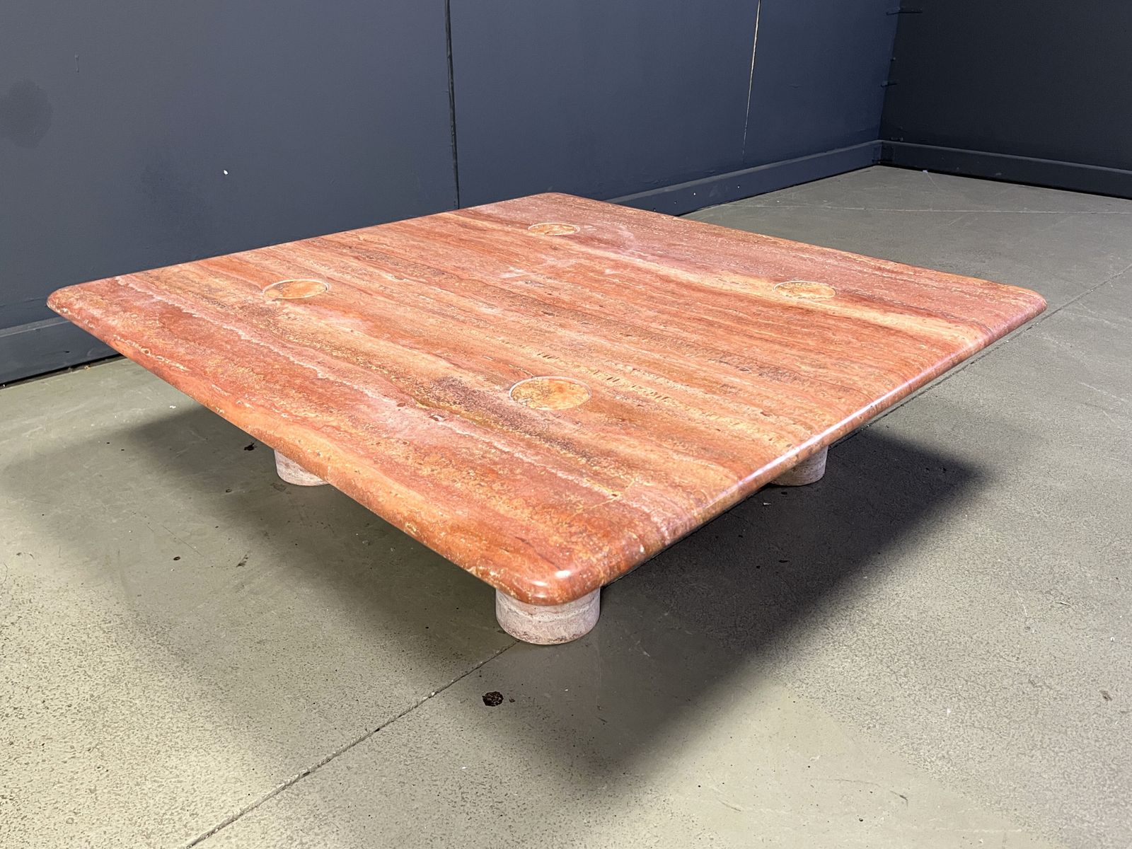 Angelo Mangiarotti Red Travertine Coffee Table For Up&Up, Italy photo buy