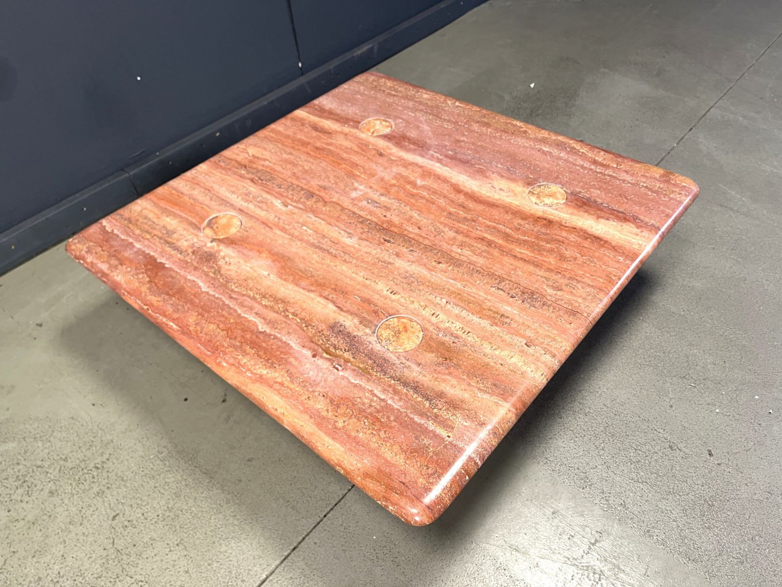 photo buy Angelo Mangiarotti Red Travertine Coffee Table For Up&Up, Italy