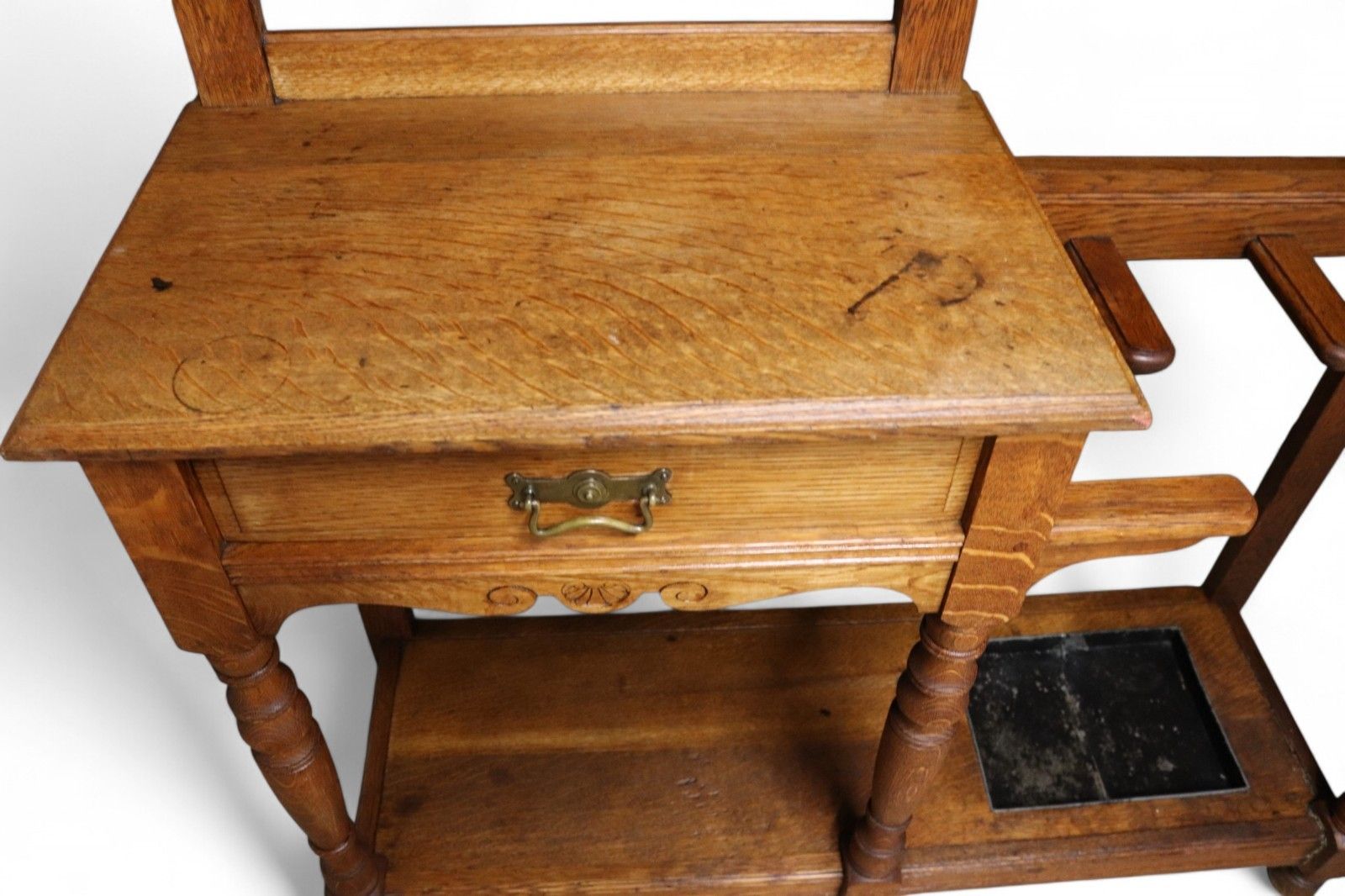 Antique Edwardian Oak Hall Stand Barometer & Mirror Arts & Crafts Style C.1905 photo for sale