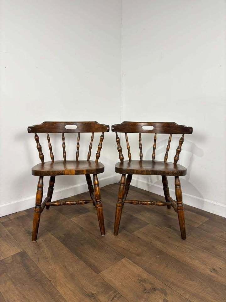 Pair Of Oak Tub Style Spindle Back Chairs photo buy