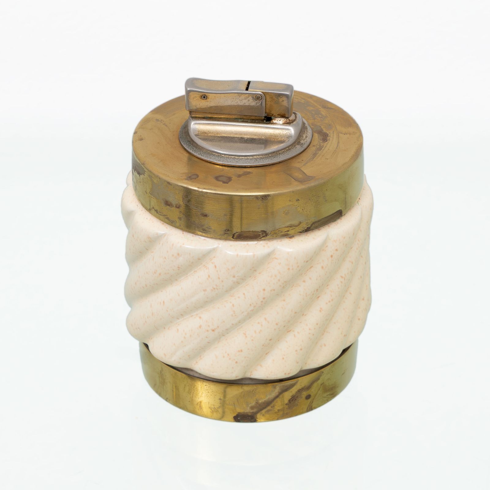 Set Of Lighter And Ashtray In Ceramic Brass By Tommaso Barbi, Italy, 1960s photo vintage