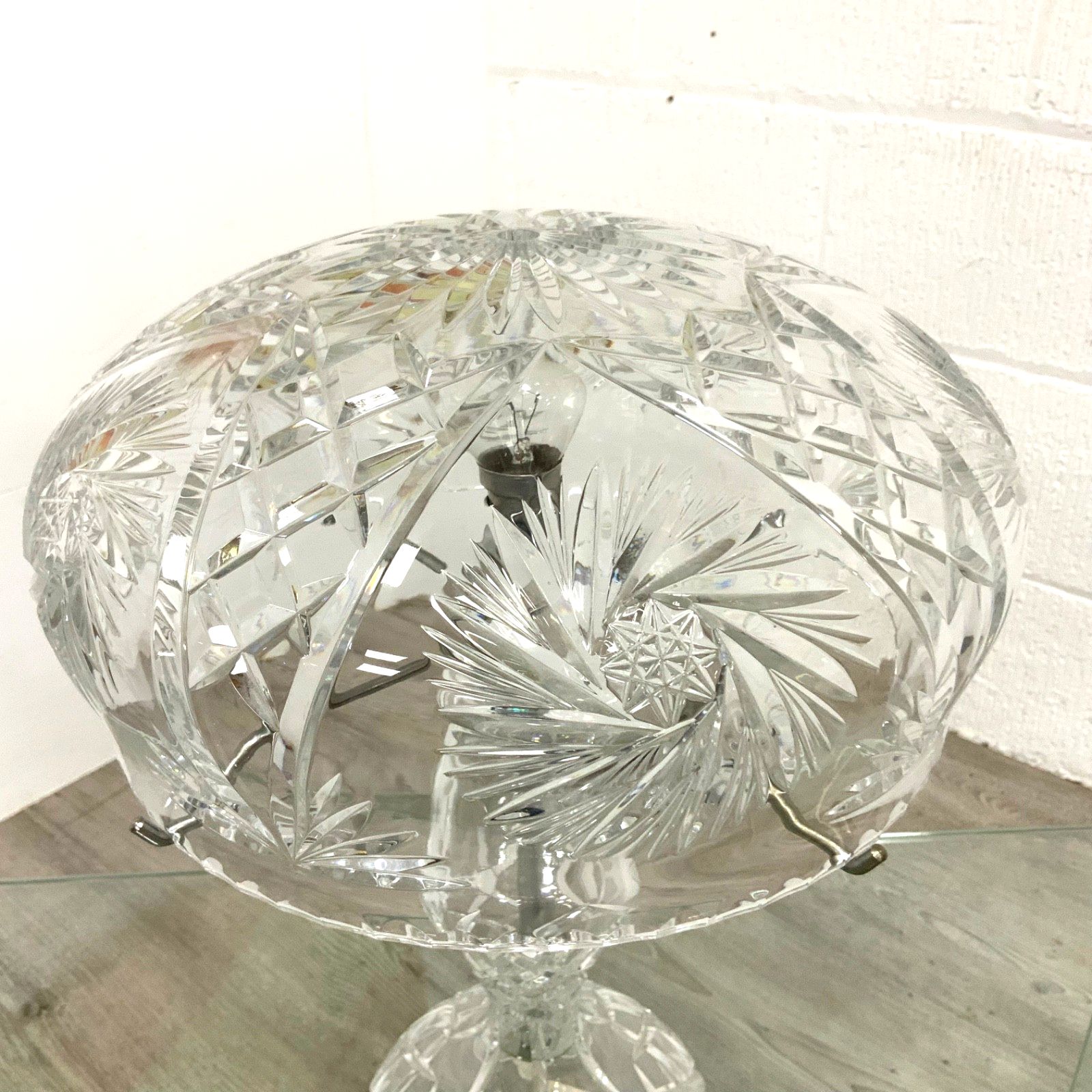 An Original 1920's 1930’s Art Deco Bohemian Crystal Cut Glass Table Lamp photo furniture