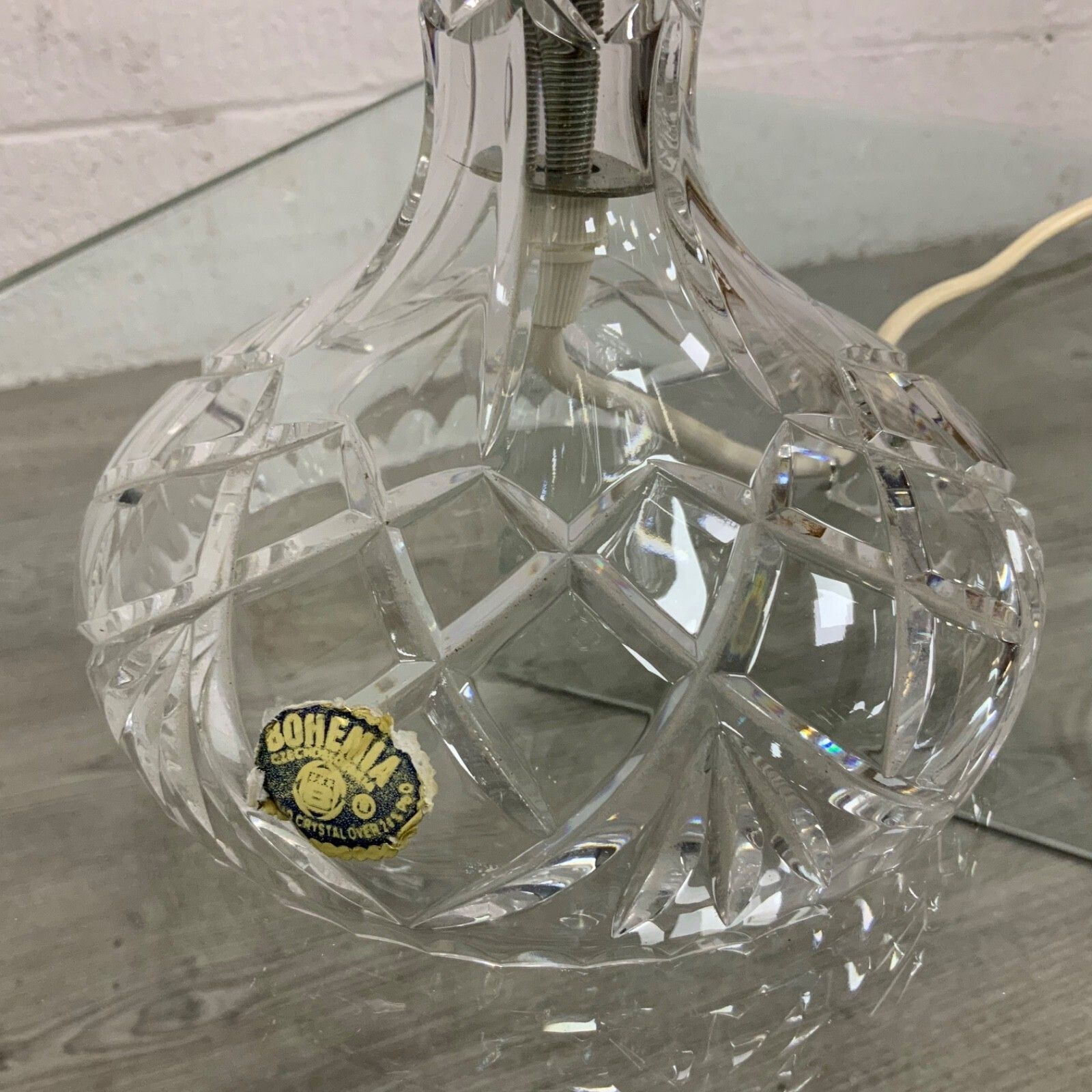 An Original 1920's 1930’s Art Deco Bohemian Crystal Cut Glass Table Lamp photo vintage