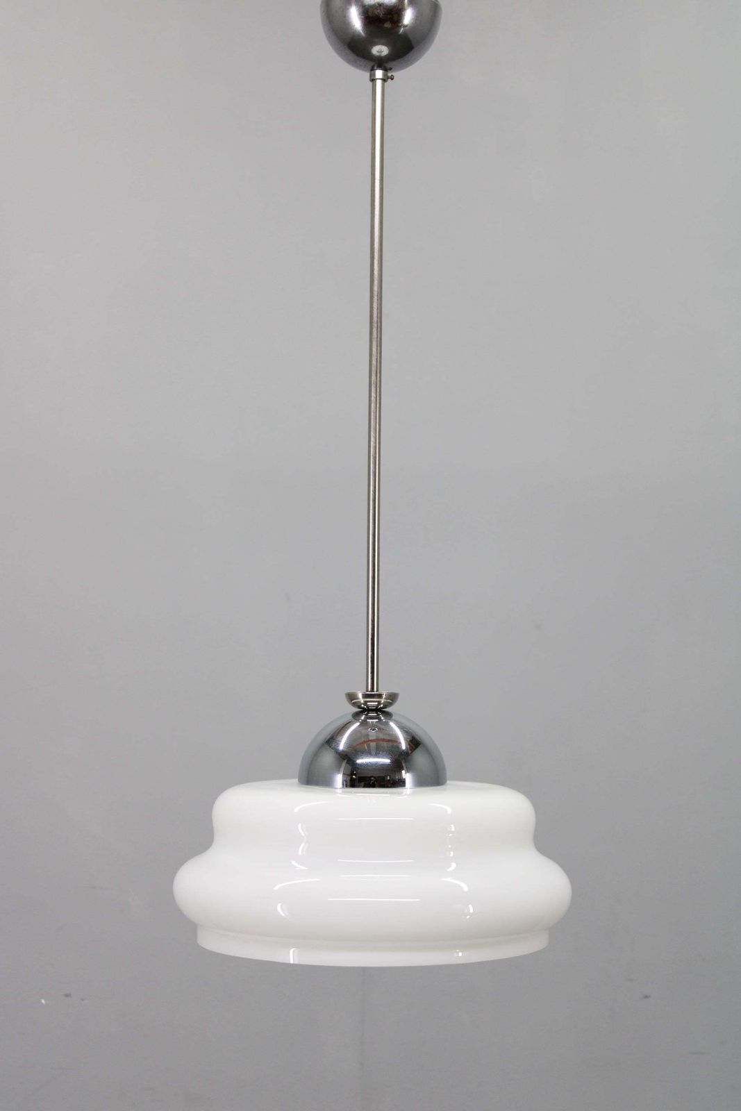 Italian Mid Century Glass Pendant Lamp Chrome Ceiling Light 1960s photo furniture