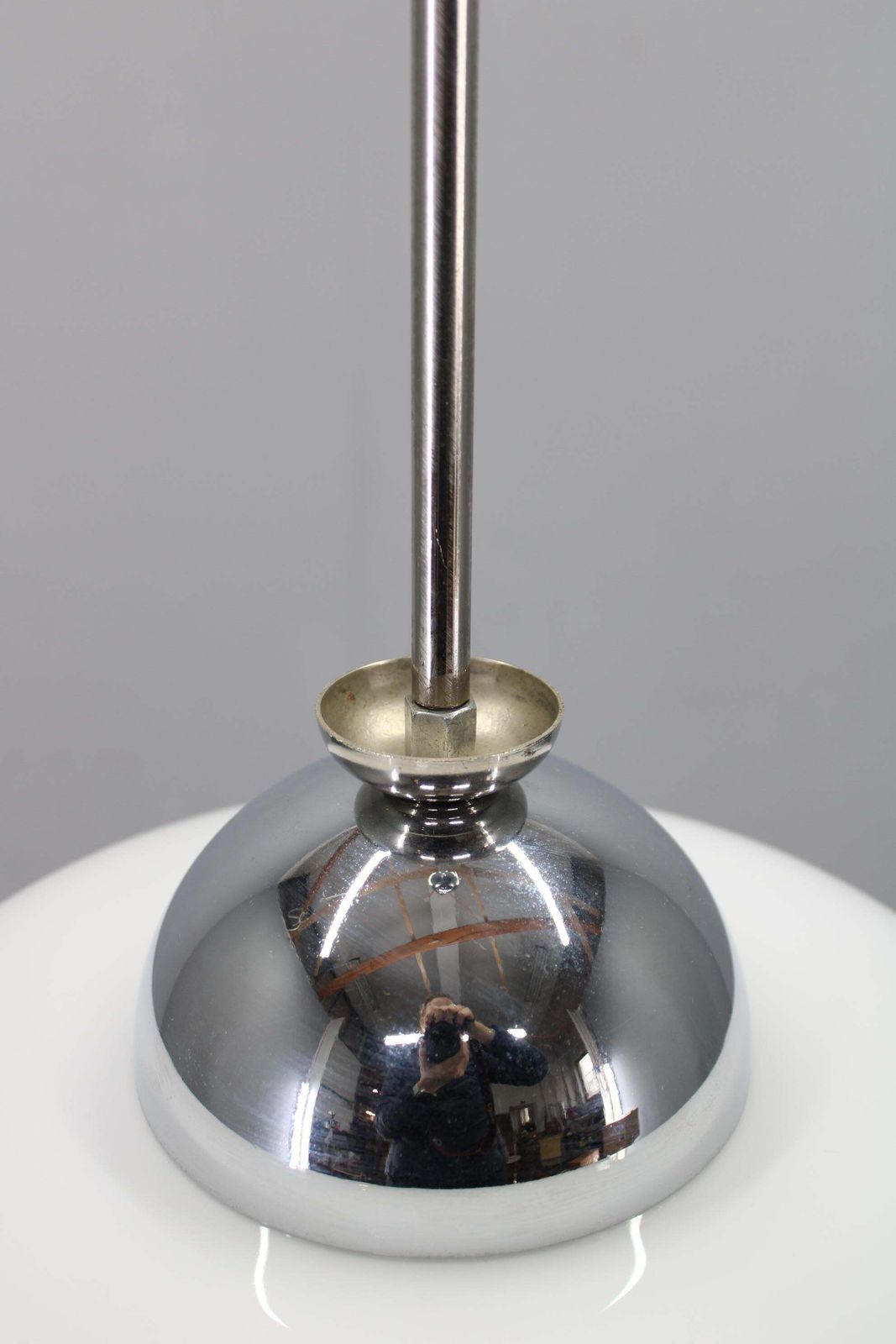 Italian Mid Century Glass Pendant Lamp Chrome Ceiling Light 1960s photo vinterior