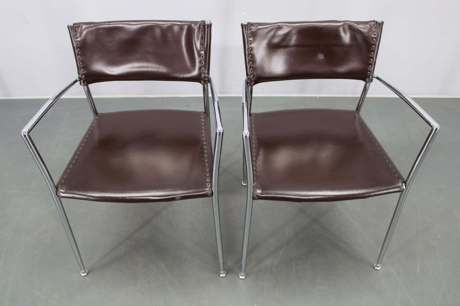 photo for sale Set Of Six Italian Leather And Chrome Armchairs By Arper