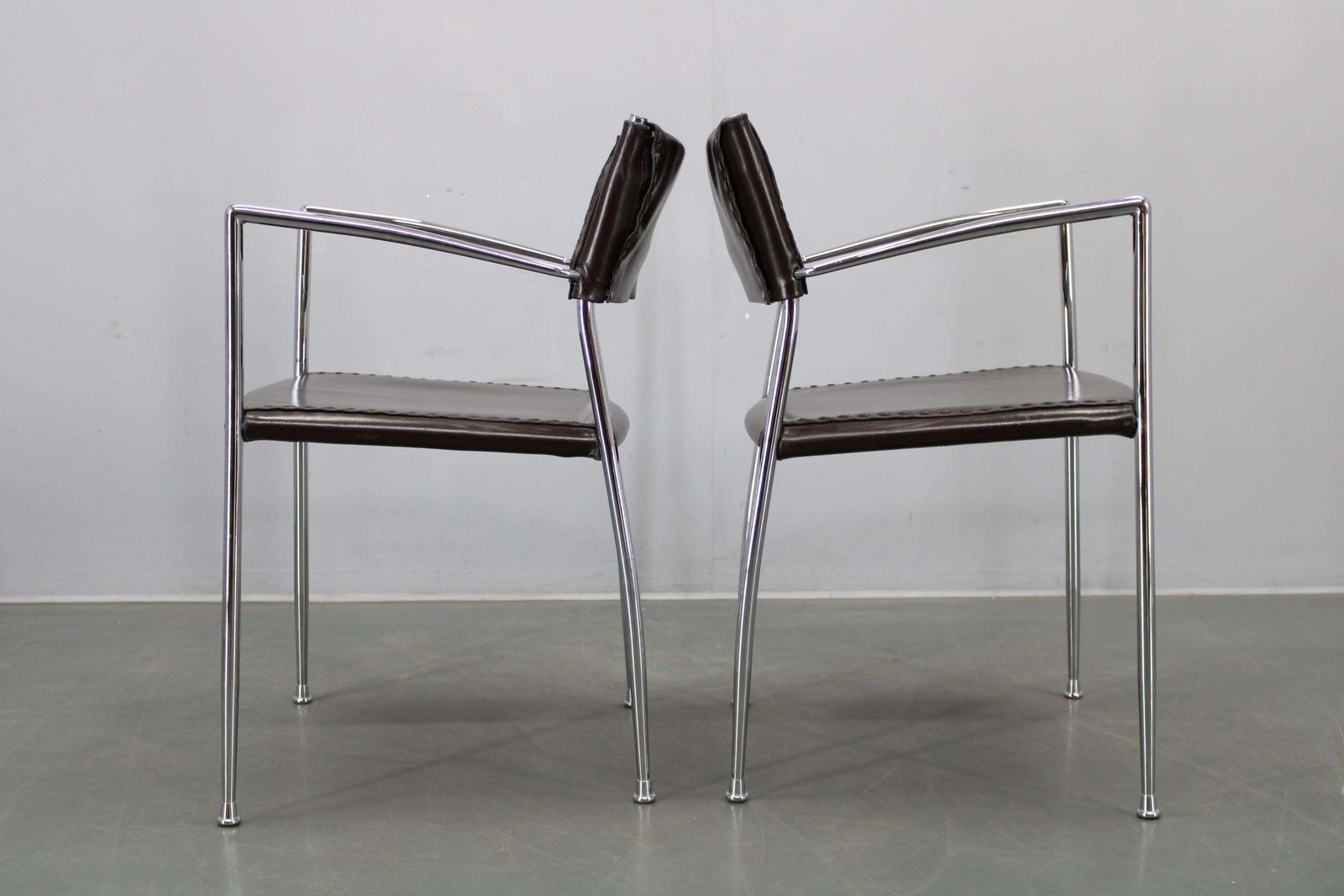 2448.0 Set Of Six Italian Leather And Chrome Armchairs By Arper photo