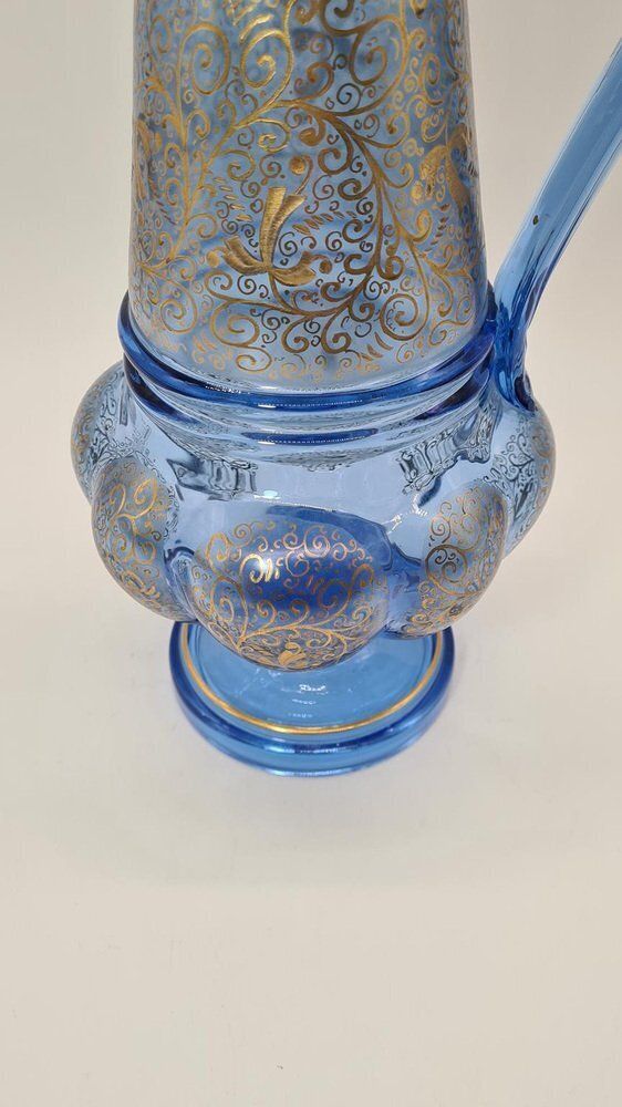 Antique Bohemian Jug In Blue Gilded Glass From Royal Dux Bohemia 1900s photo Home Decor