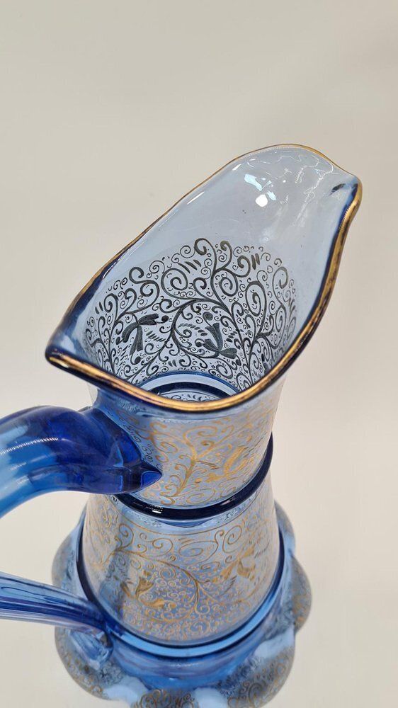 Antique Bohemian Jug In Blue Gilded Glass From Royal Dux Bohemia 1900s photo buy