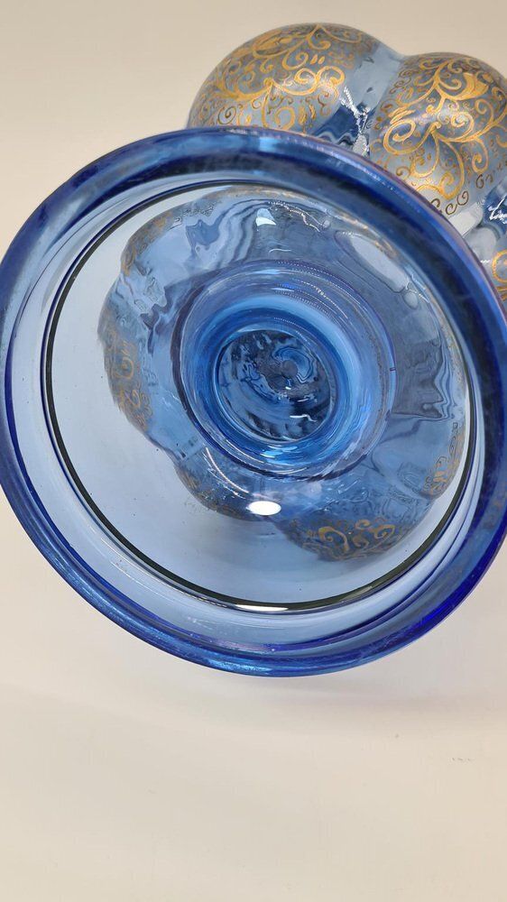 Antique Bohemian Jug In Blue Gilded Glass From Royal Dux Bohemia 1900s photo vintage