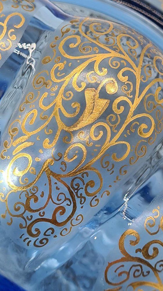 photo furniture Antique Bohemian Jug In Blue Gilded Glass From Royal Dux Bohemia 1900s
