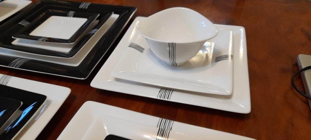Villeroy & Boch Corpo Corpe Black White Lines Square Plates Bowls Dinner Service photo 600.0