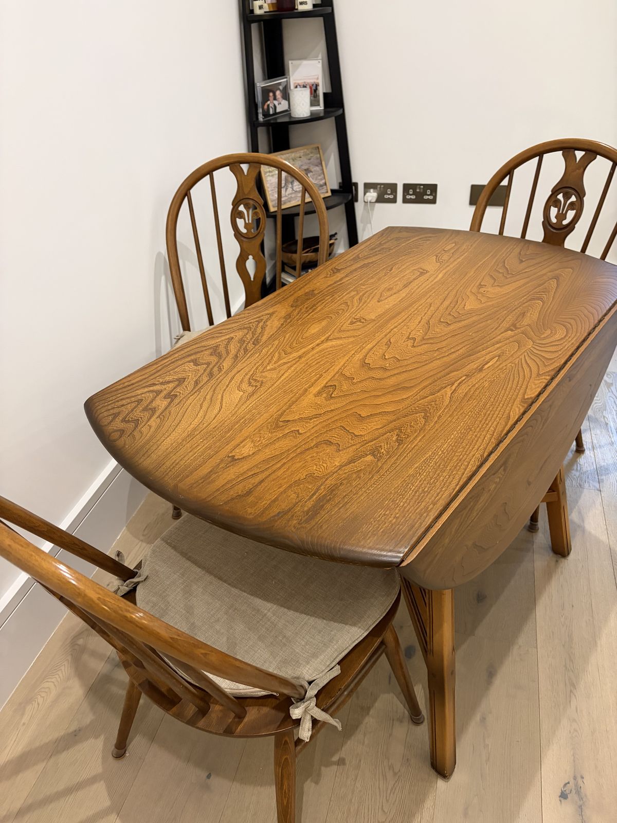 Ercol Elm Drop Leaf Dining Table & 4 Windsor Chairs (Mid Century Vintage) photo for sale