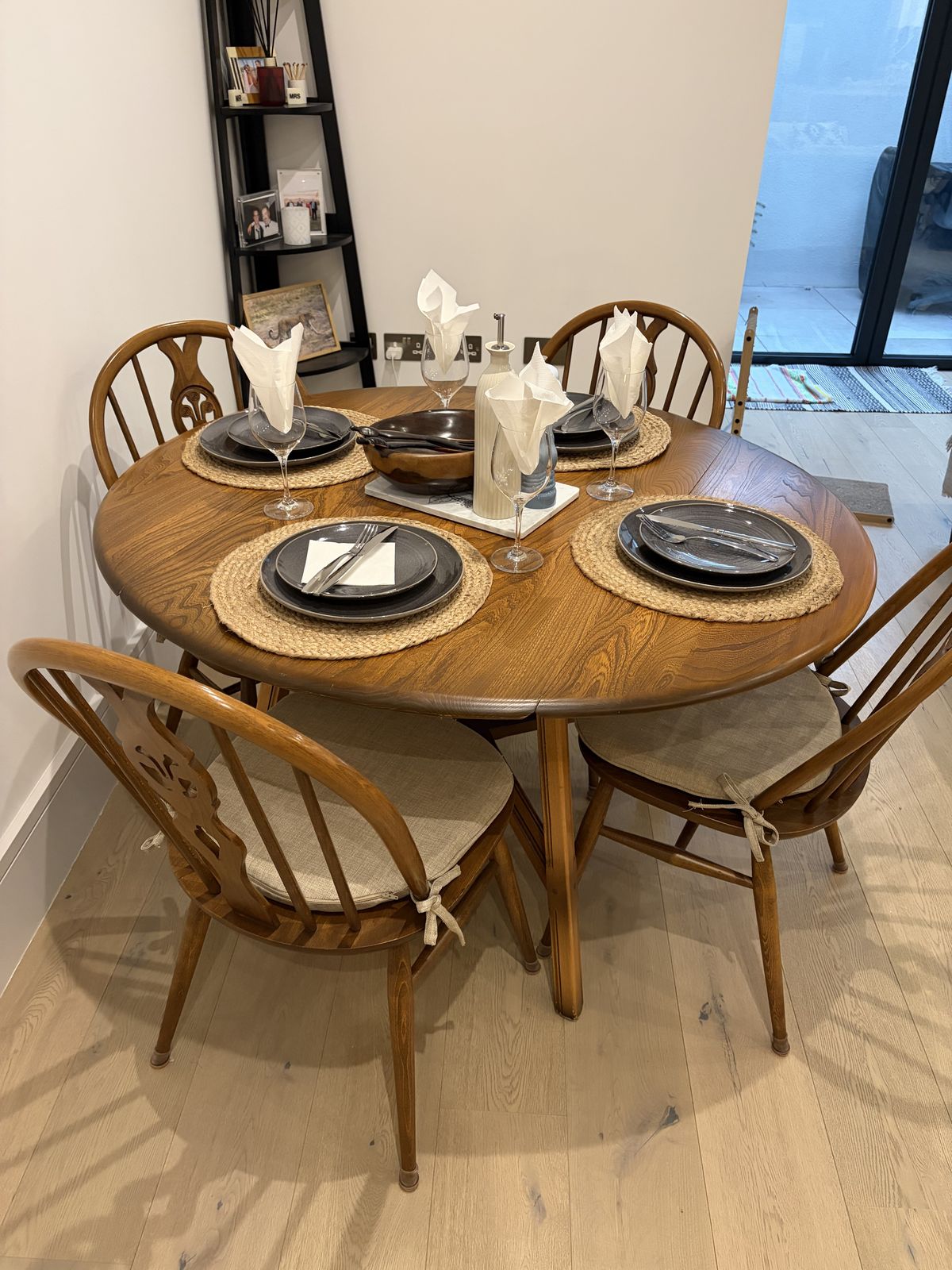 Ercol Elm Drop Leaf Dining Table & 4 Windsor Chairs (Mid Century Vintage) photo buy
