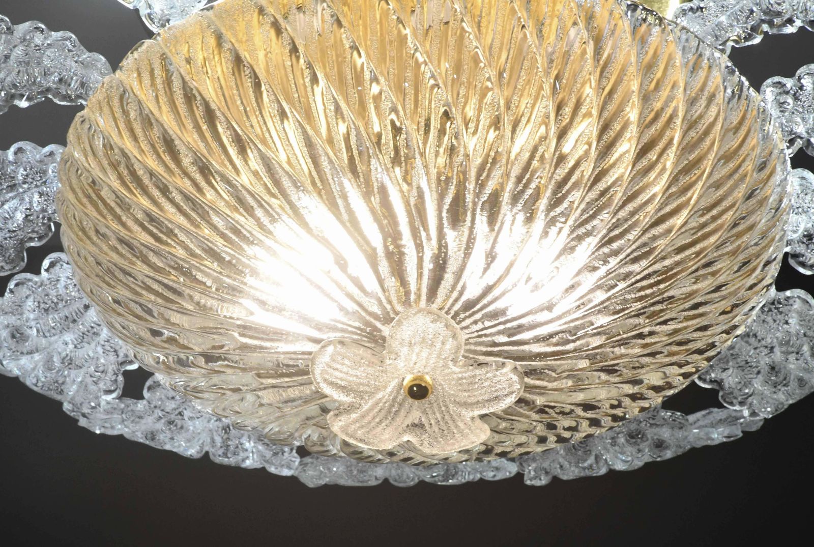 Lovely Transparent Murano Glass Leave Ceiling Light Or Chandelier 1970s photo for sale