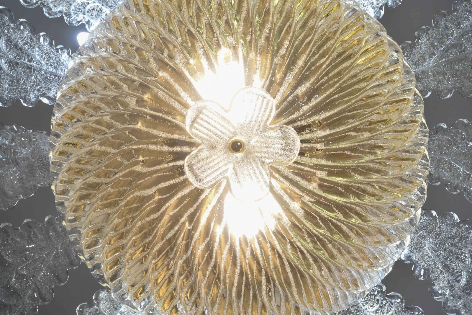 Lovely Transparent Murano Glass Leave Ceiling Light Or Chandelier 1970s photo 1771.0