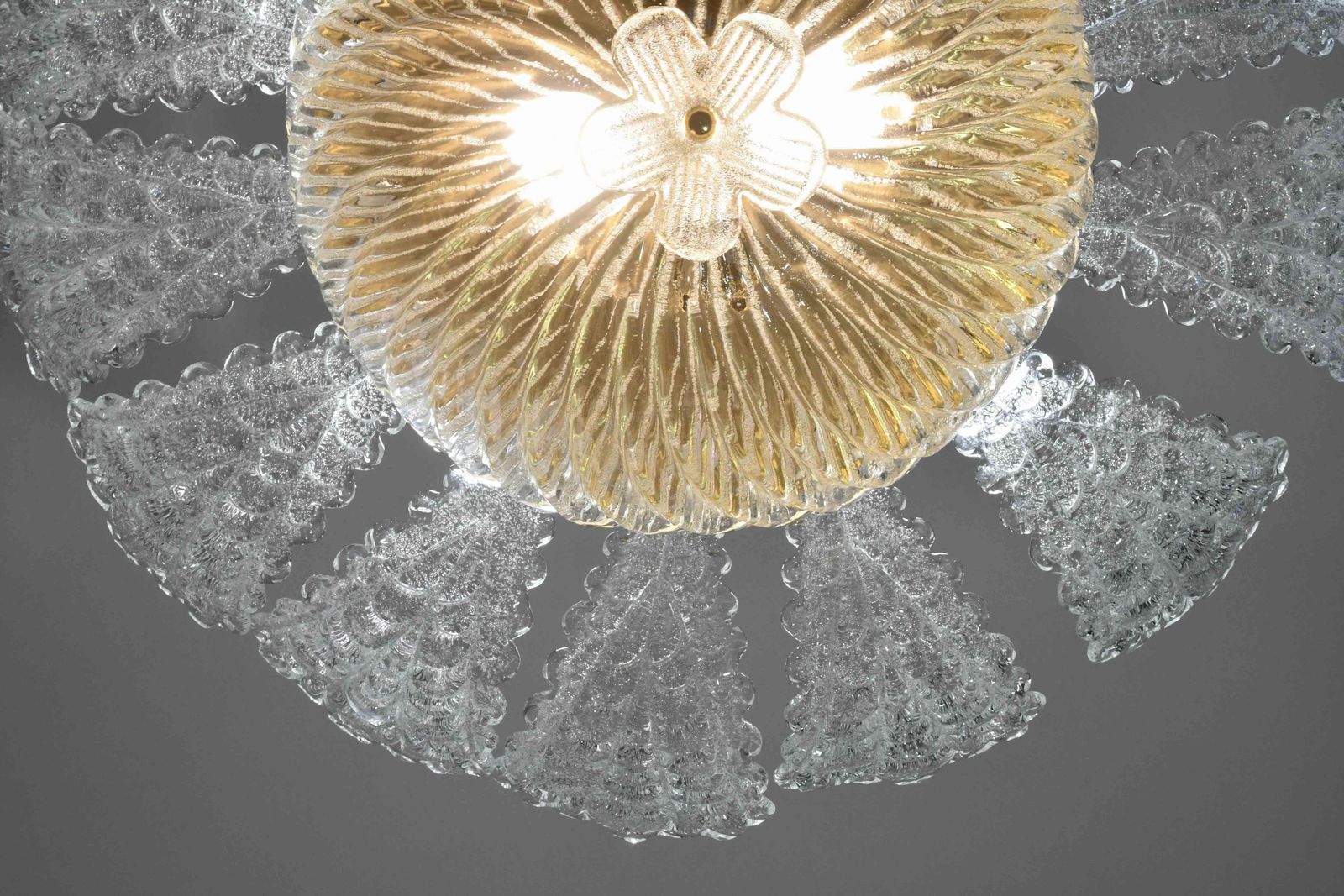 Lovely Transparent Murano Glass Leave Ceiling Light Or Chandelier 1970s photo buy