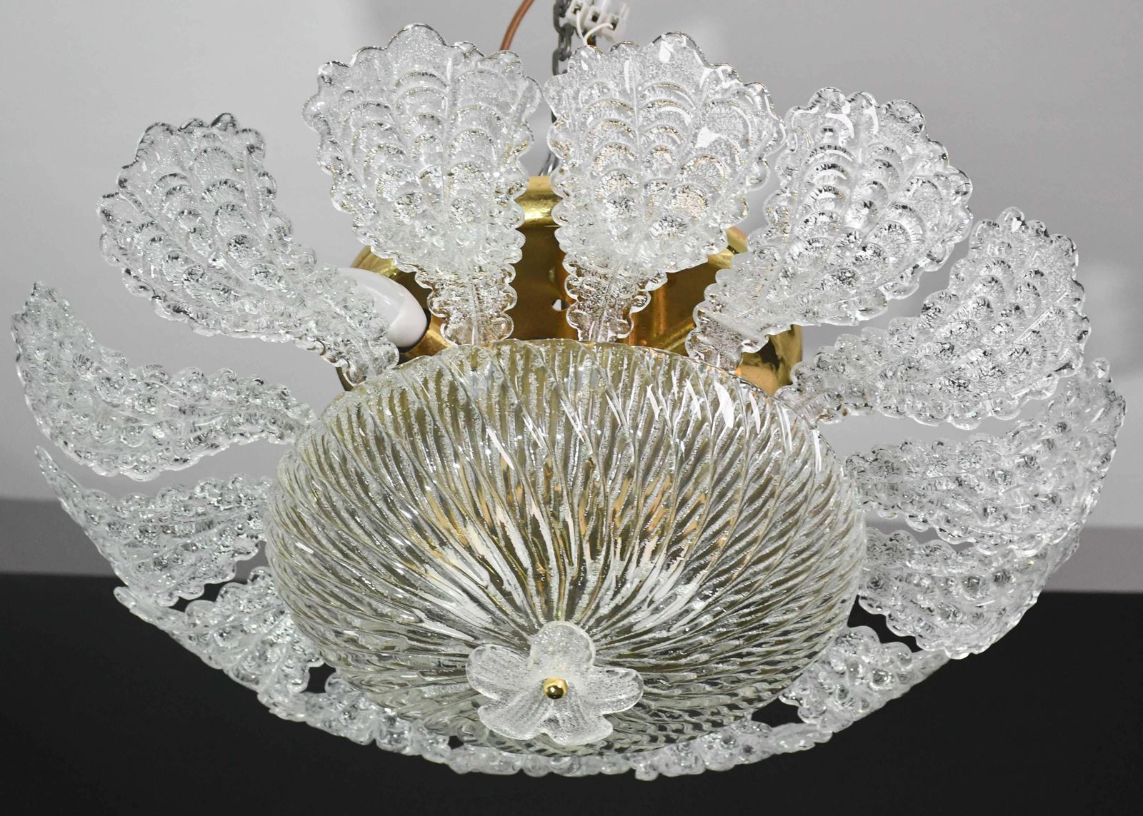 Lovely Transparent Murano Glass Leave Ceiling Light Or Chandelier 1970s photo vintage