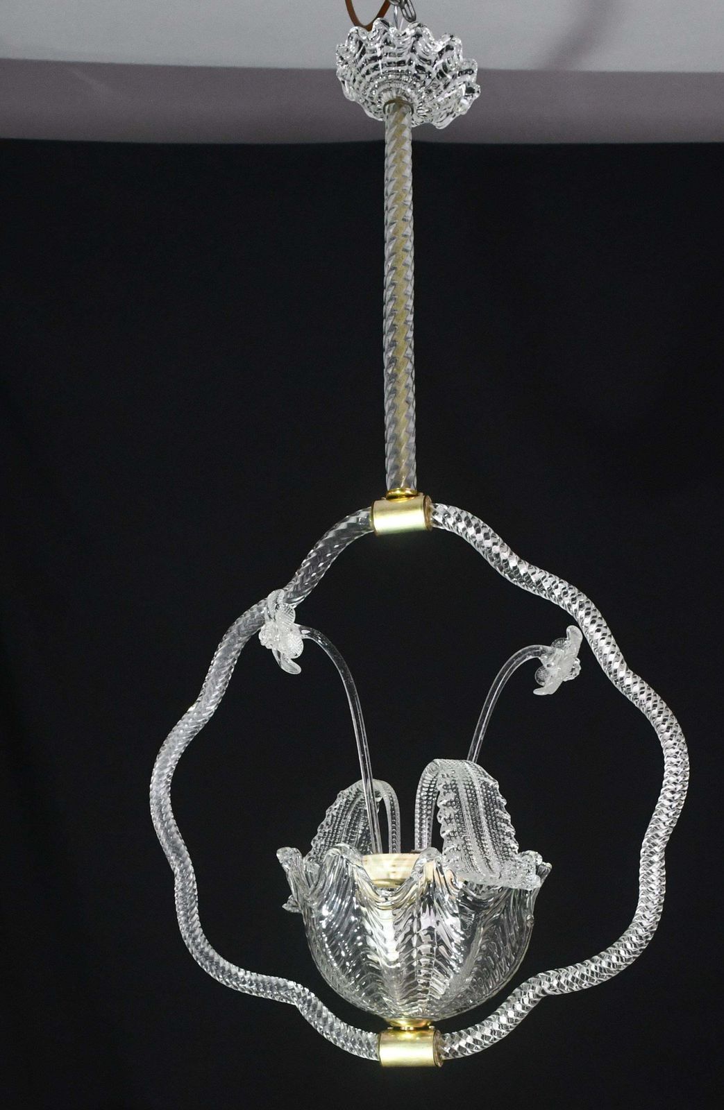 Lighting Art Decò Trasparent Barovier E Toso Light With Flowers 1940s photo