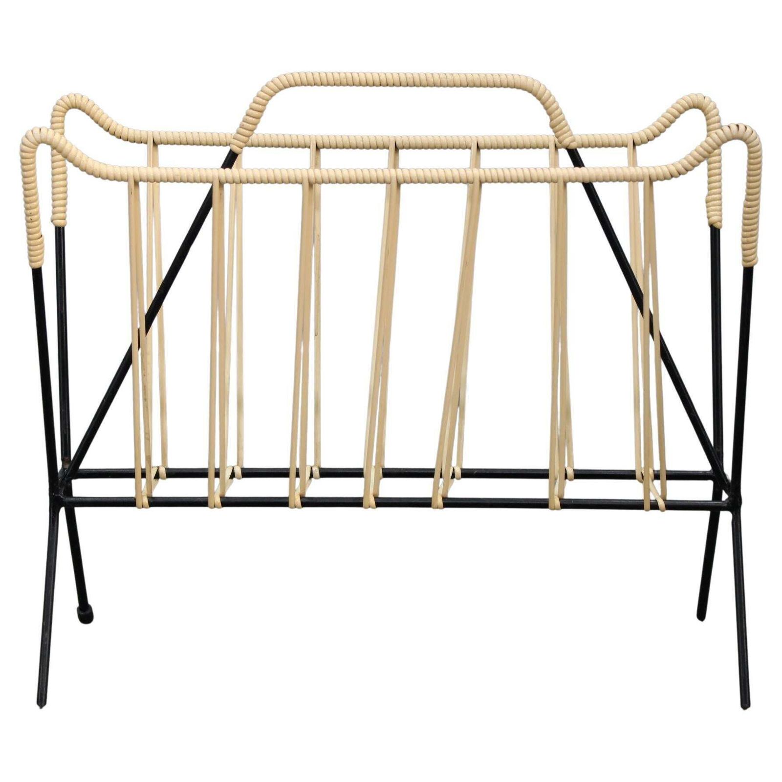Mid Century Italian Magazine Holder In Lacquered Iron 1960s