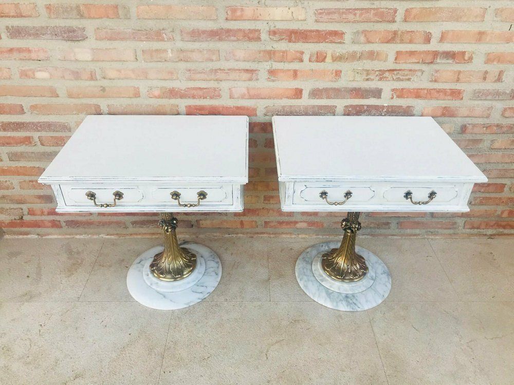 Neoclassical Side Tables With Drawers And Marble Bases, 1950, Set Of 2 photo Furniture