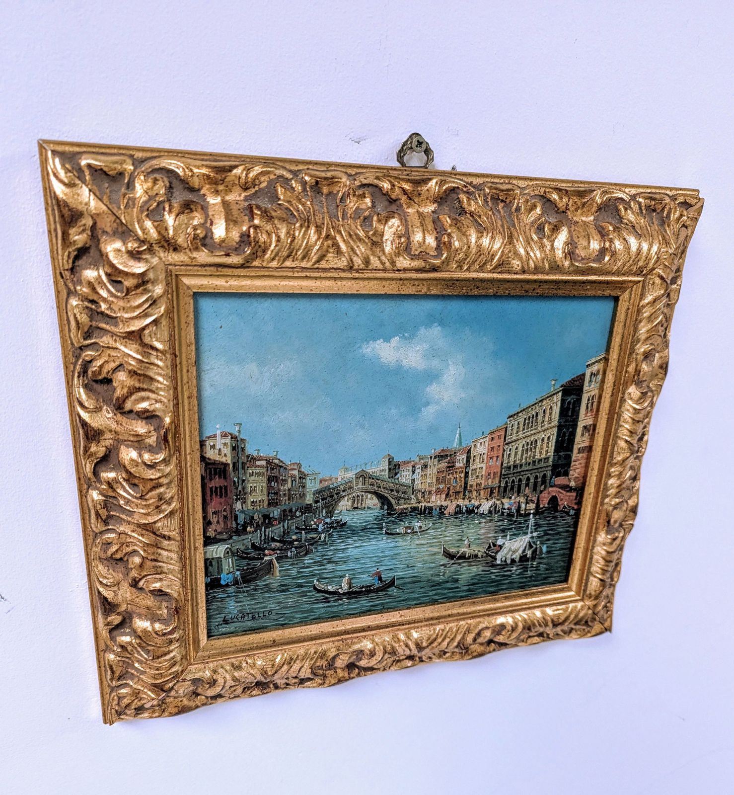 Beautiful Opulent Paolo Lucatello Rare Venetian River Scene 0162. photo vintage