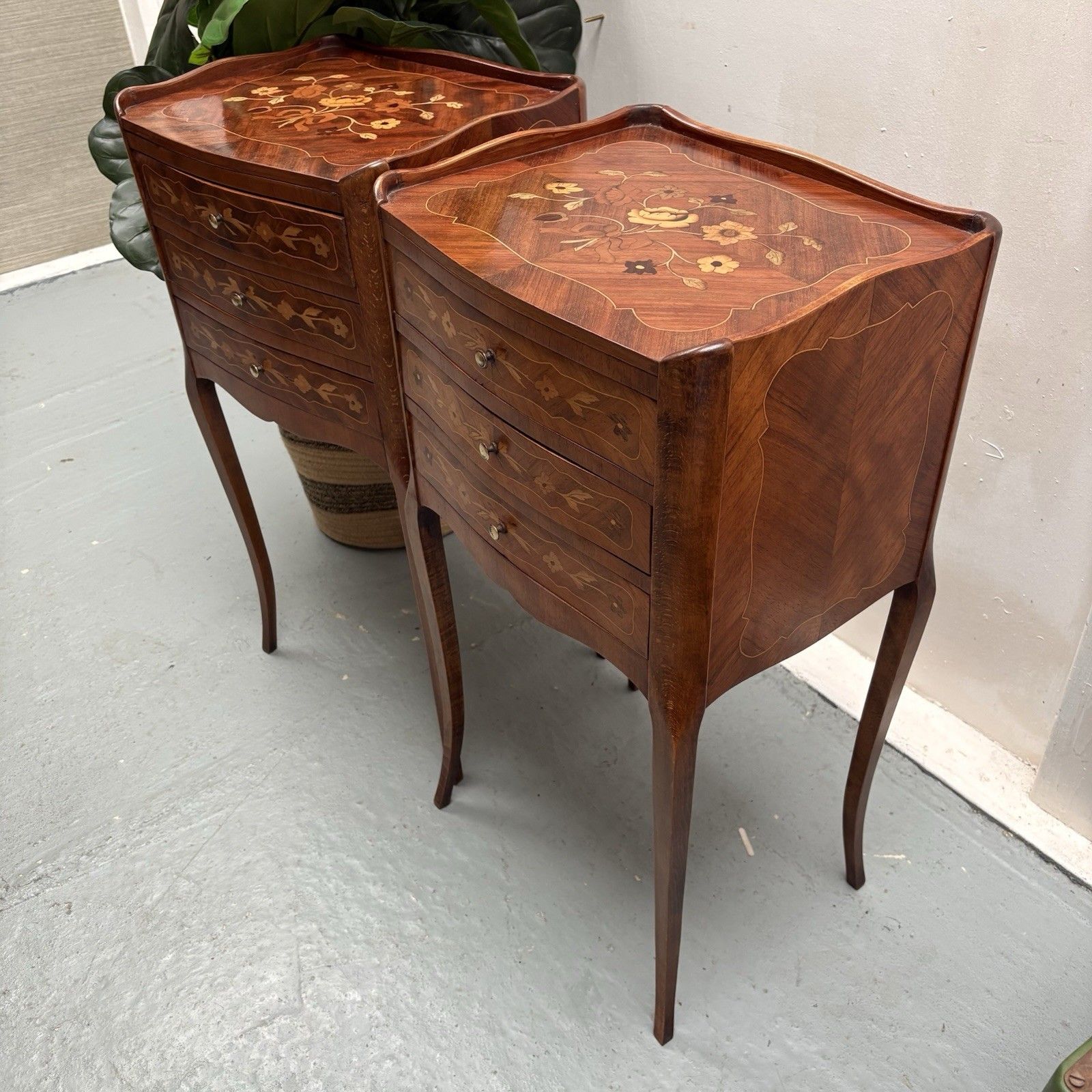 Pair French Provincial Inlaid Tulip Wood “Chevets” Nightstands Bedside Tables photo 560.0