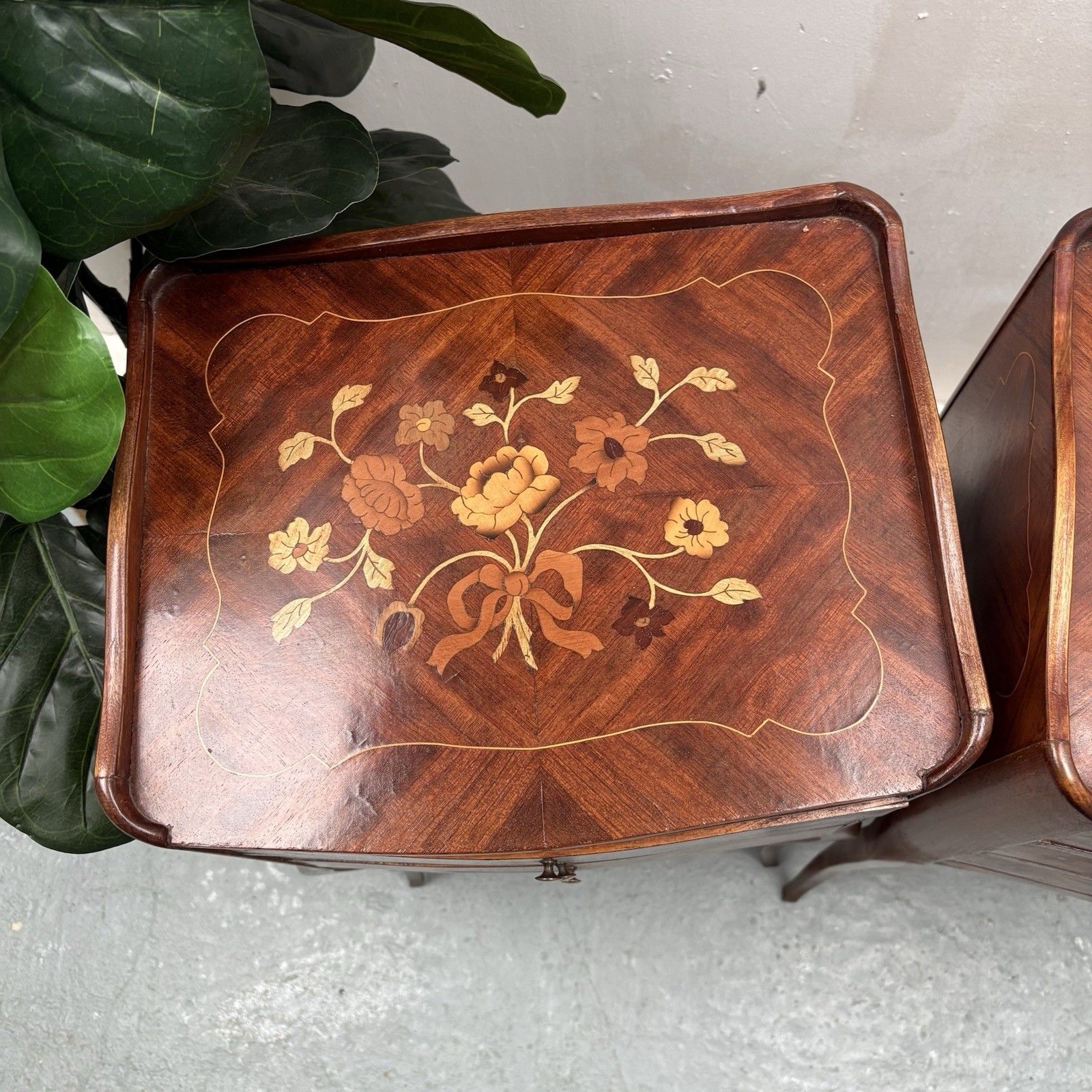 Pair French Provincial Inlaid Tulip Wood “Chevets” Nightstands Bedside Tables photo buy