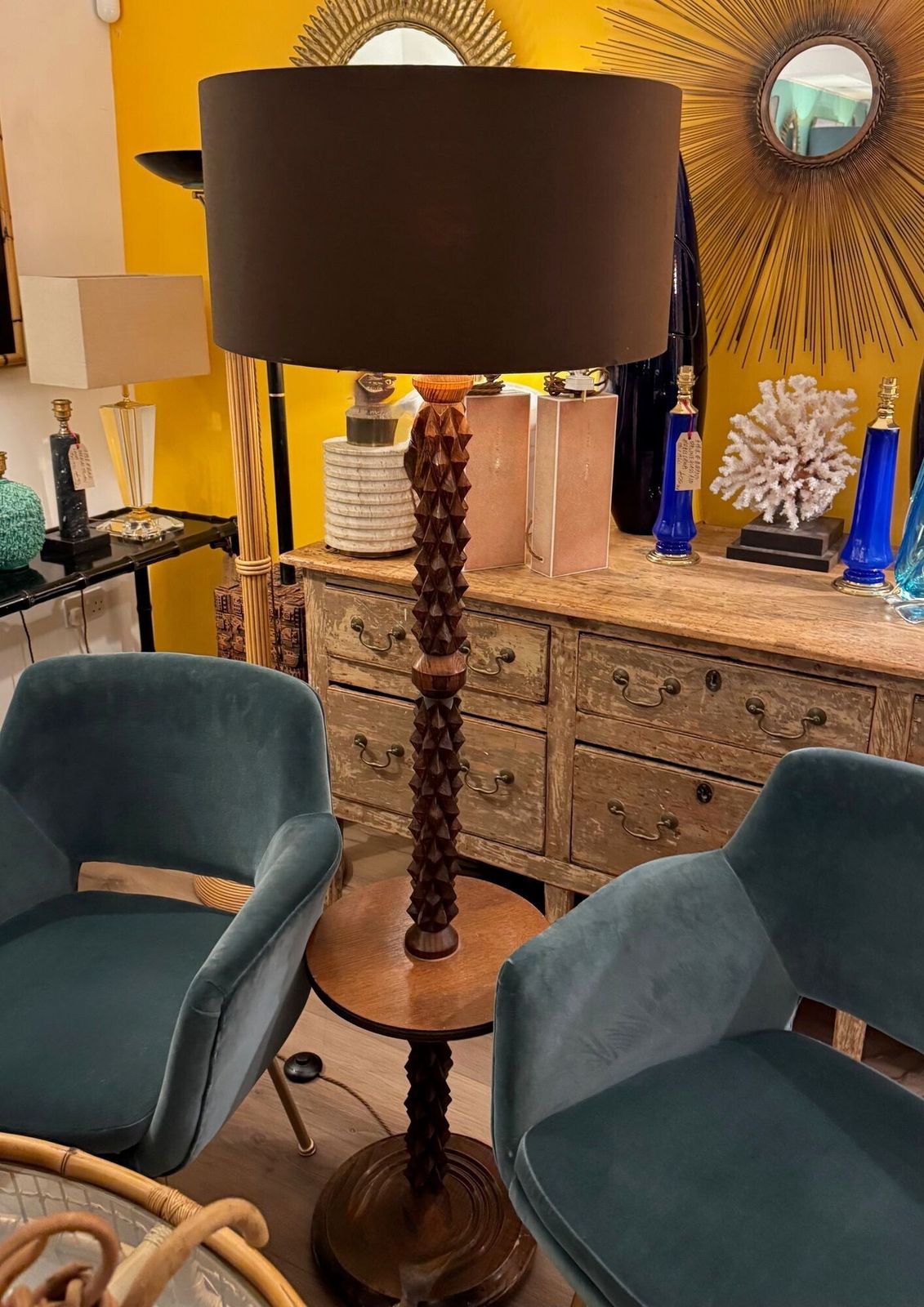 photo furniture An Unusual French 1940s Brutalist Oak Floor Lamp Attributed To Charles Dudouyt