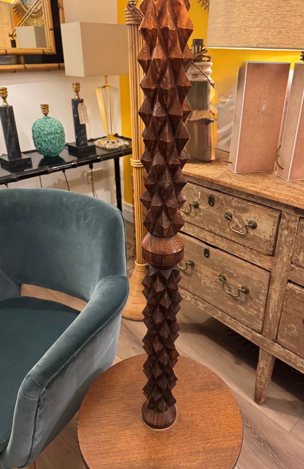 1840.0 An Unusual French 1940s Brutalist Oak Floor Lamp Attributed To Charles Dudouyt photo