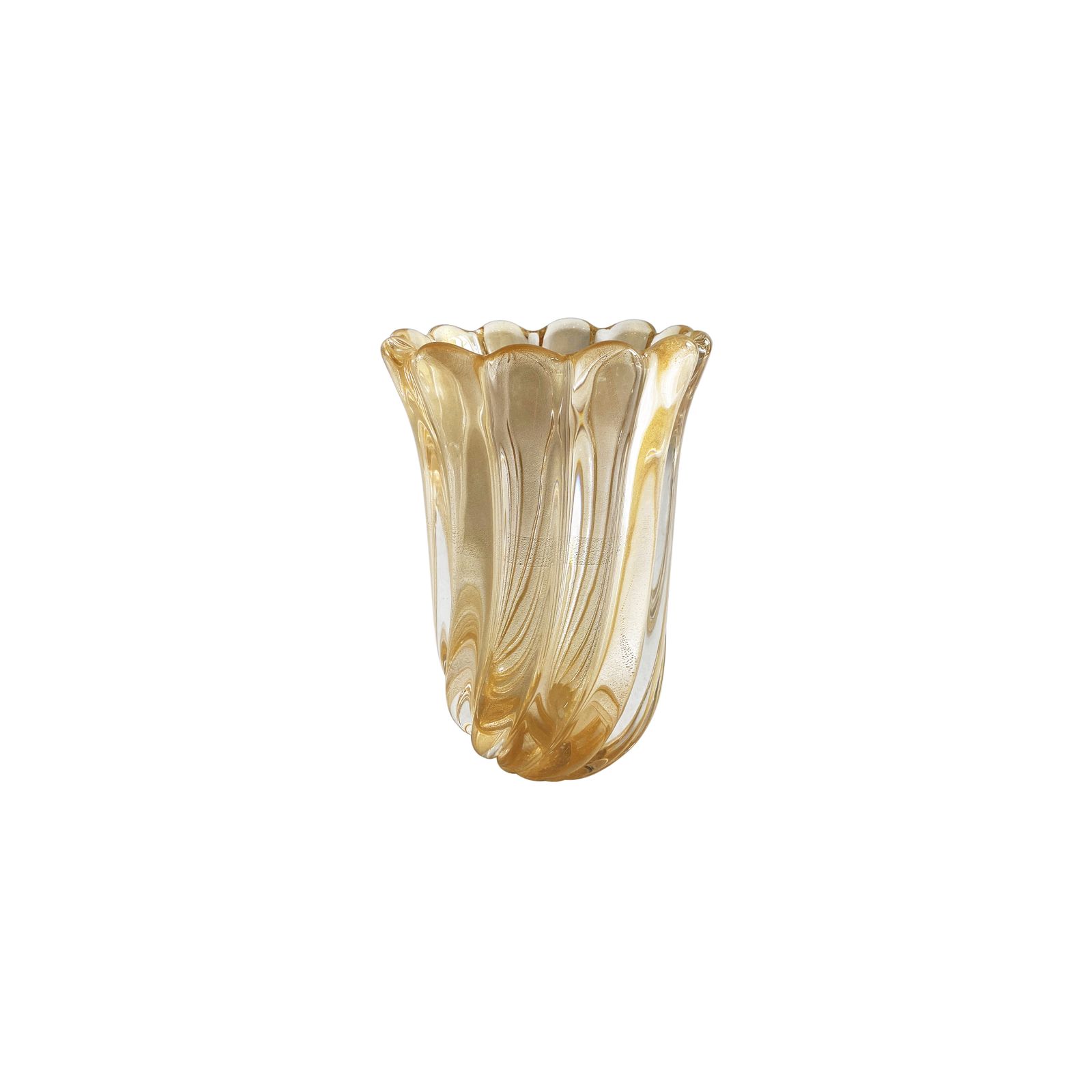 1980s Archimede Seguso Murano Glass Vase, Signed Gold Italian Art Deco