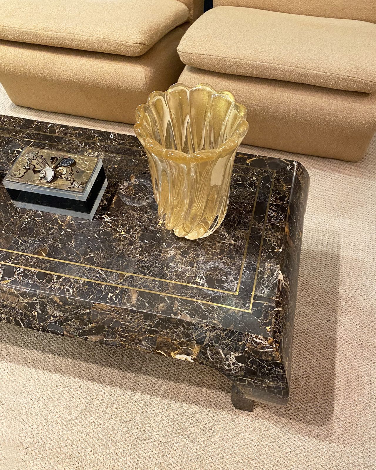 1980s Archimede Seguso Murano Glass Vase, Signed Gold Italian Art Deco photo vinterior