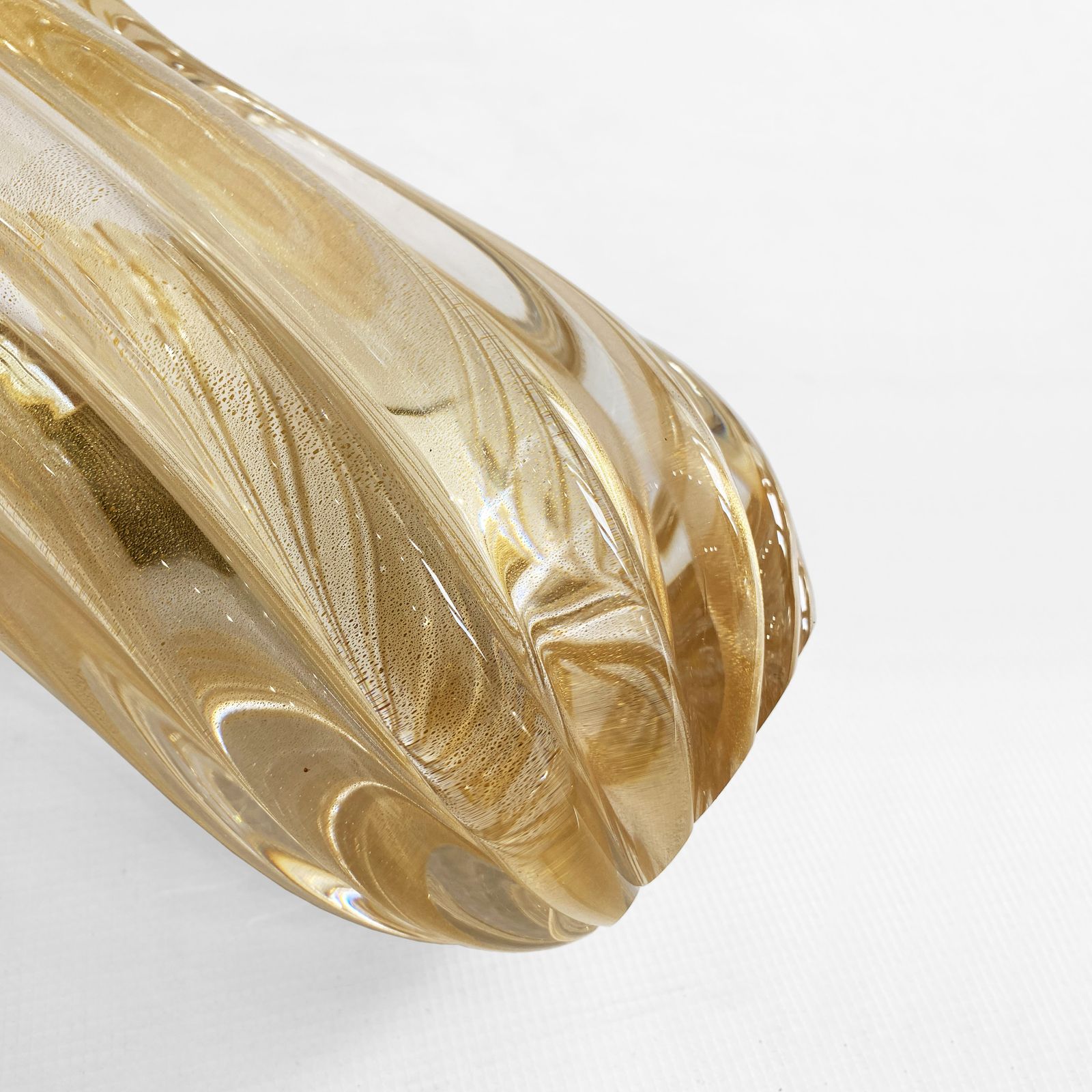 1980s Archimede Seguso Murano Glass Vase, Signed Gold Italian Art Deco photo vintage