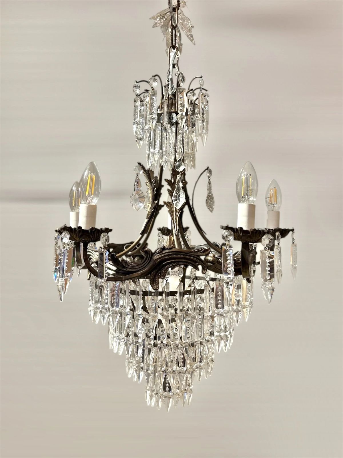 Antique Crystal Empire Style Italian Chandelier, 1950s photo furniture