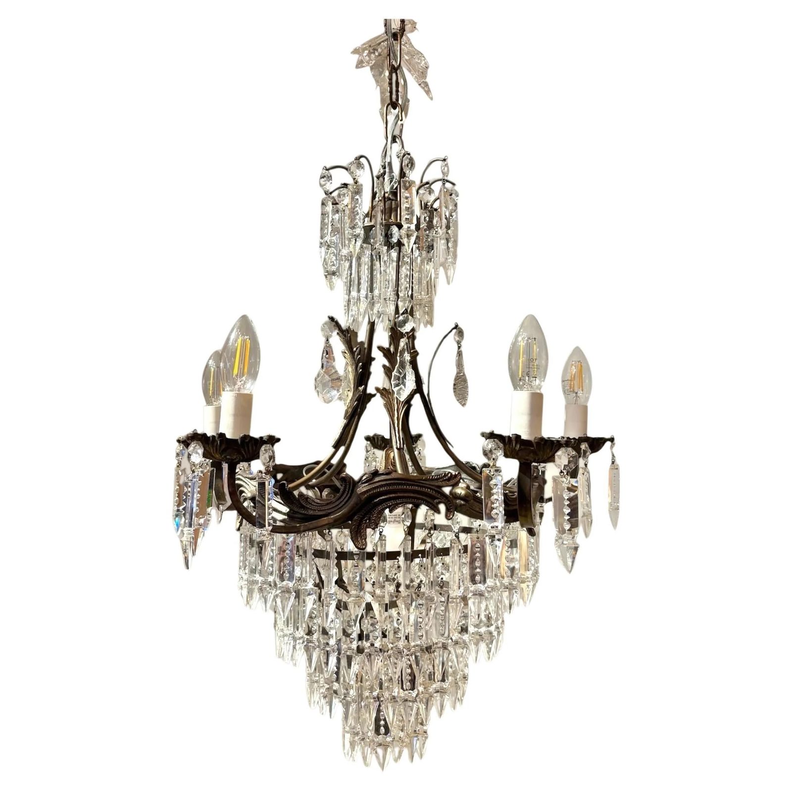 Antique Crystal Empire Style Italian Chandelier, 1950s photo for sale