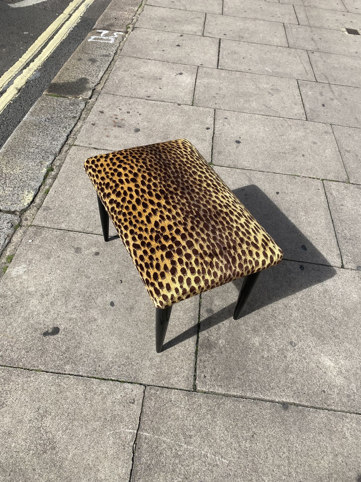 Paolo Buffa 1950s Italian Ebonized Stool In Jim Thompson Silk Cheetah Velvet Animal Midcentury Modern Restored And Upholstered photo vintage