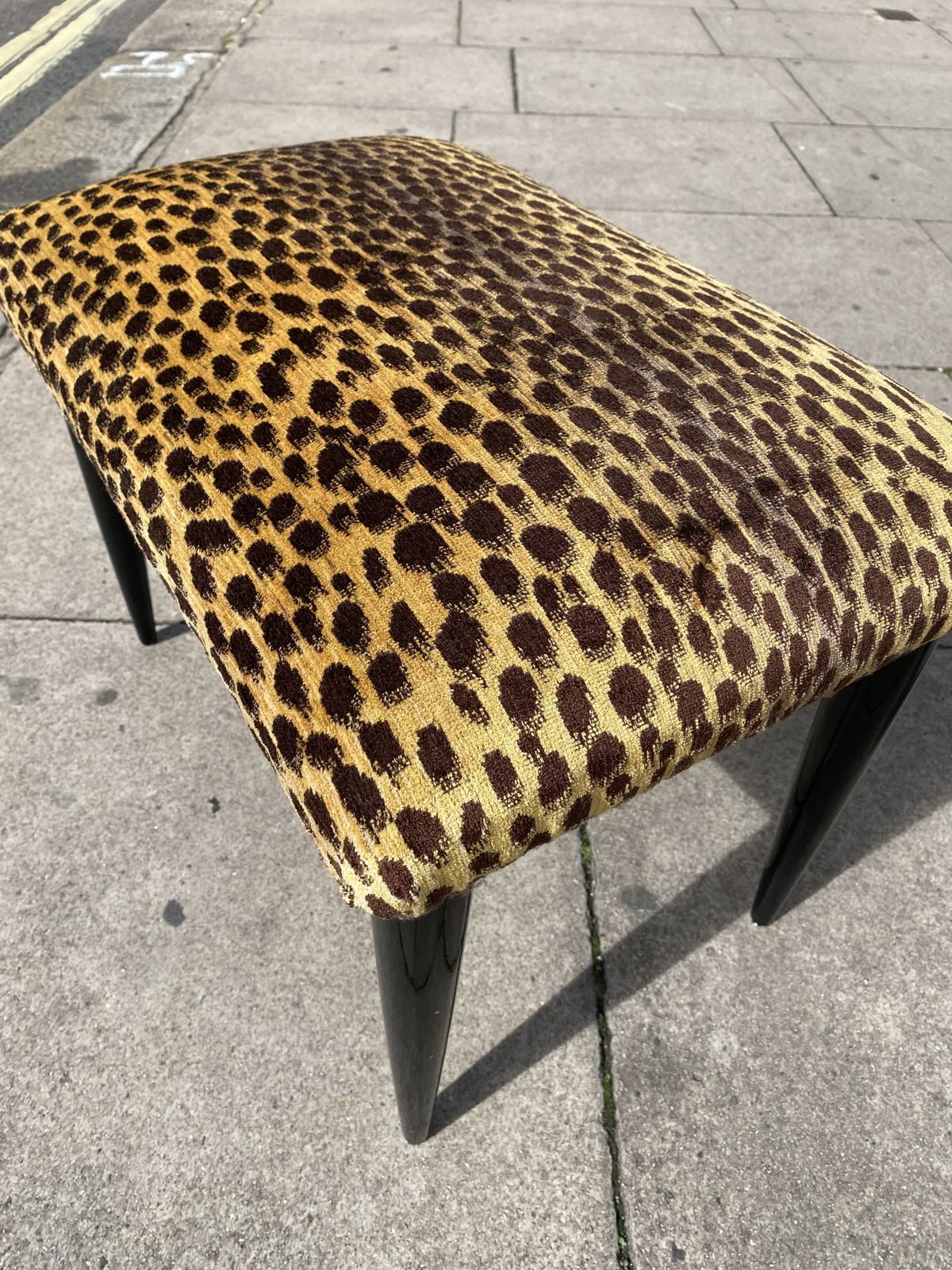 Furniture Paolo Buffa 1950s Italian Ebonized Stool In Jim Thompson Silk Cheetah Velvet Animal Midcentury Modern Restored And Upholstered photo